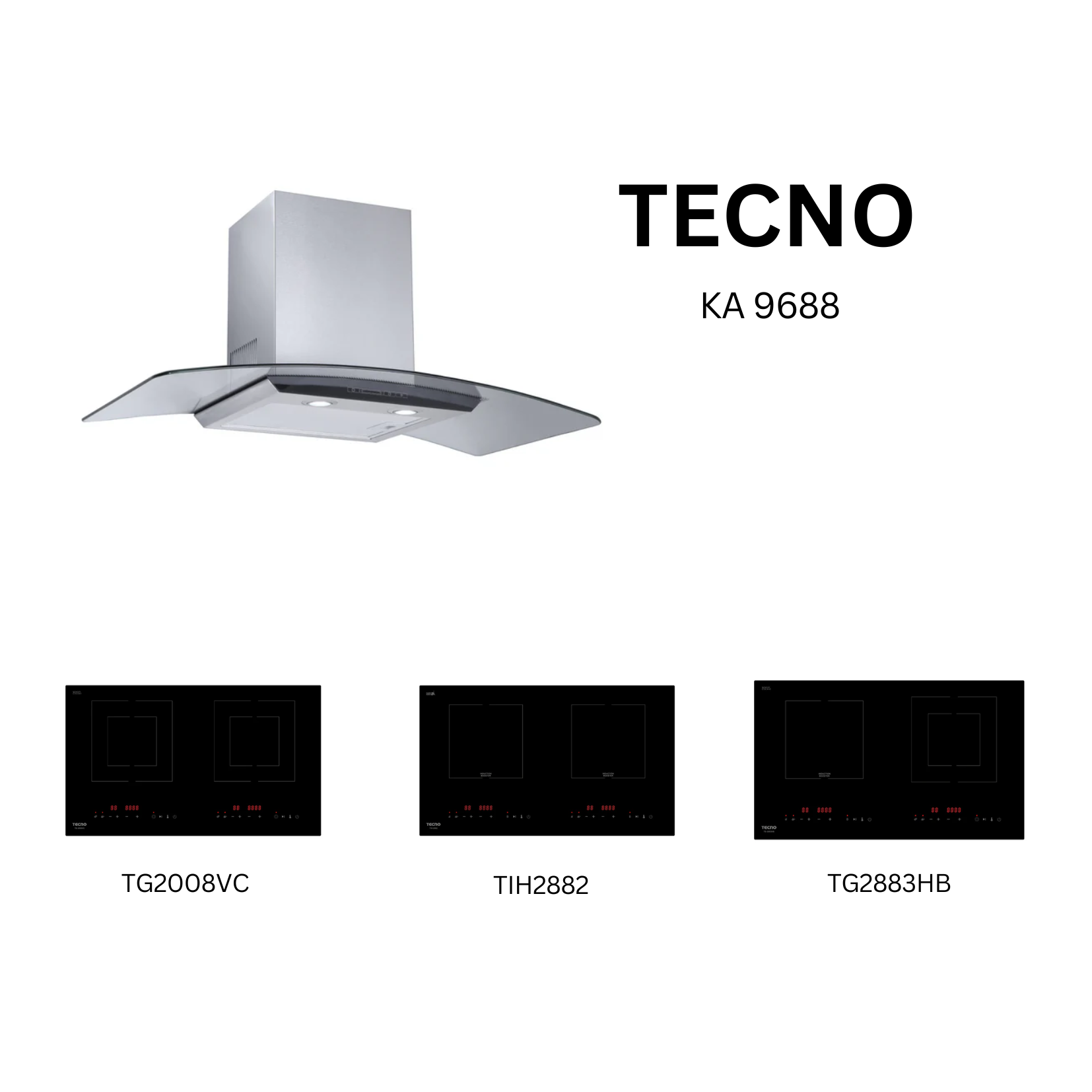 Tecno KA 9688 - 90cm Stainless Steel Chimney Hood + Hob Bundle 4