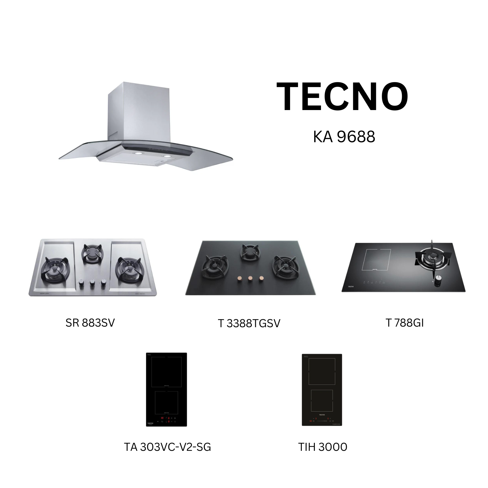 Tecno KA 9688 - 90cm Stainless Steel Chimney Hood + Hob Bundle 3