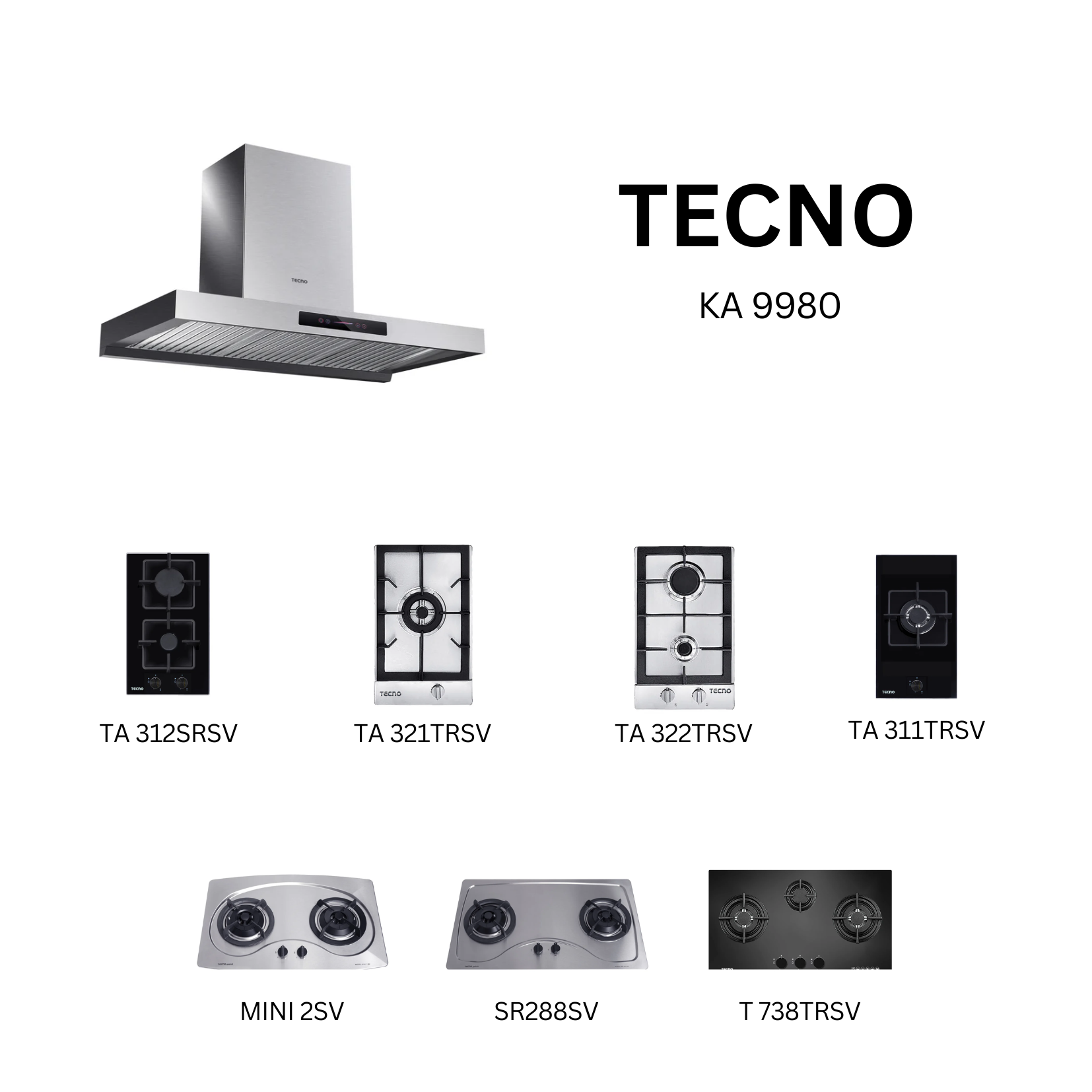 Tecno KA 9980 - 90cm Stainless Steel Chimney Hood + Hob Bundle