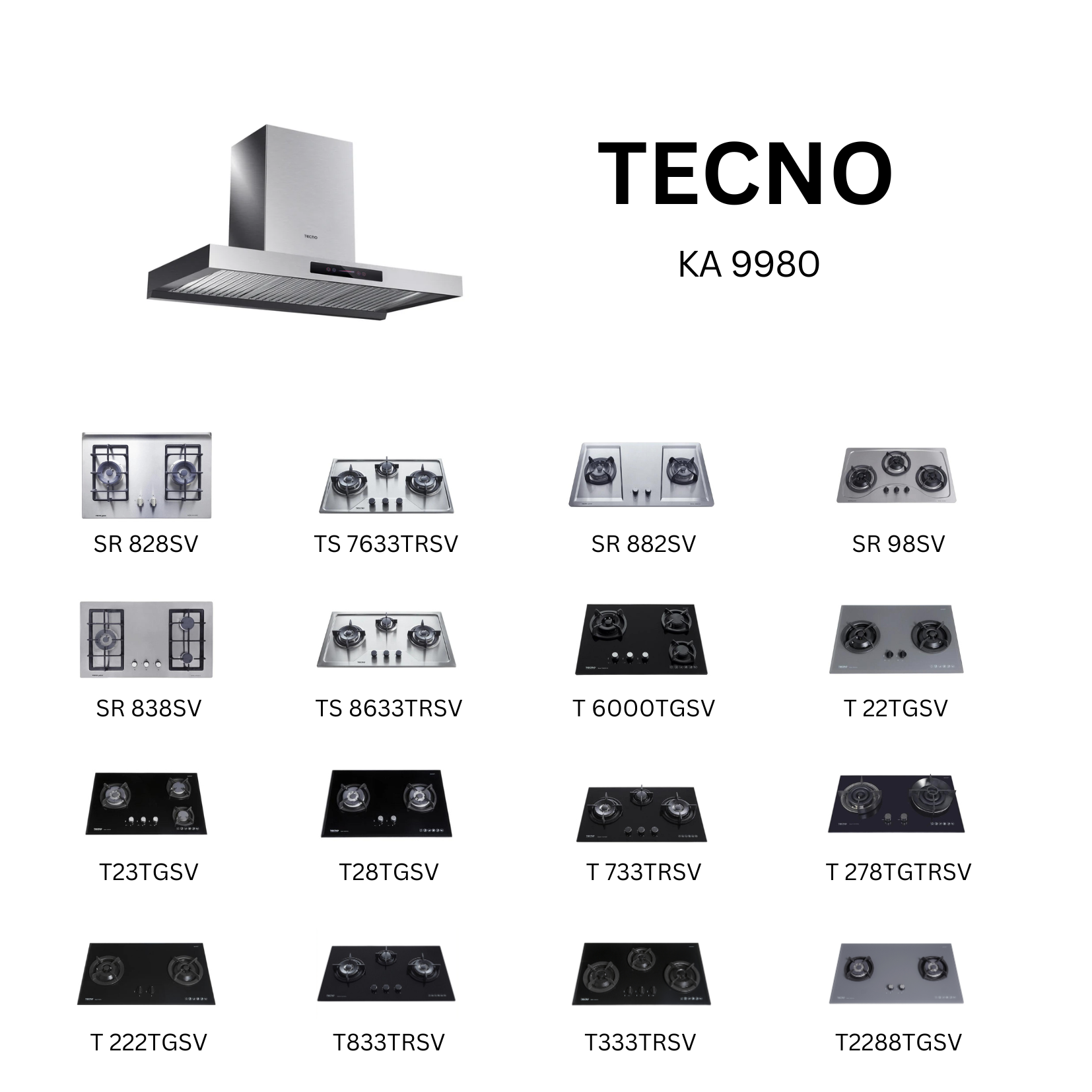 Tecno KA 9980 - 90cm Stainless Steel Chimney Hood + Hob Bundle 2