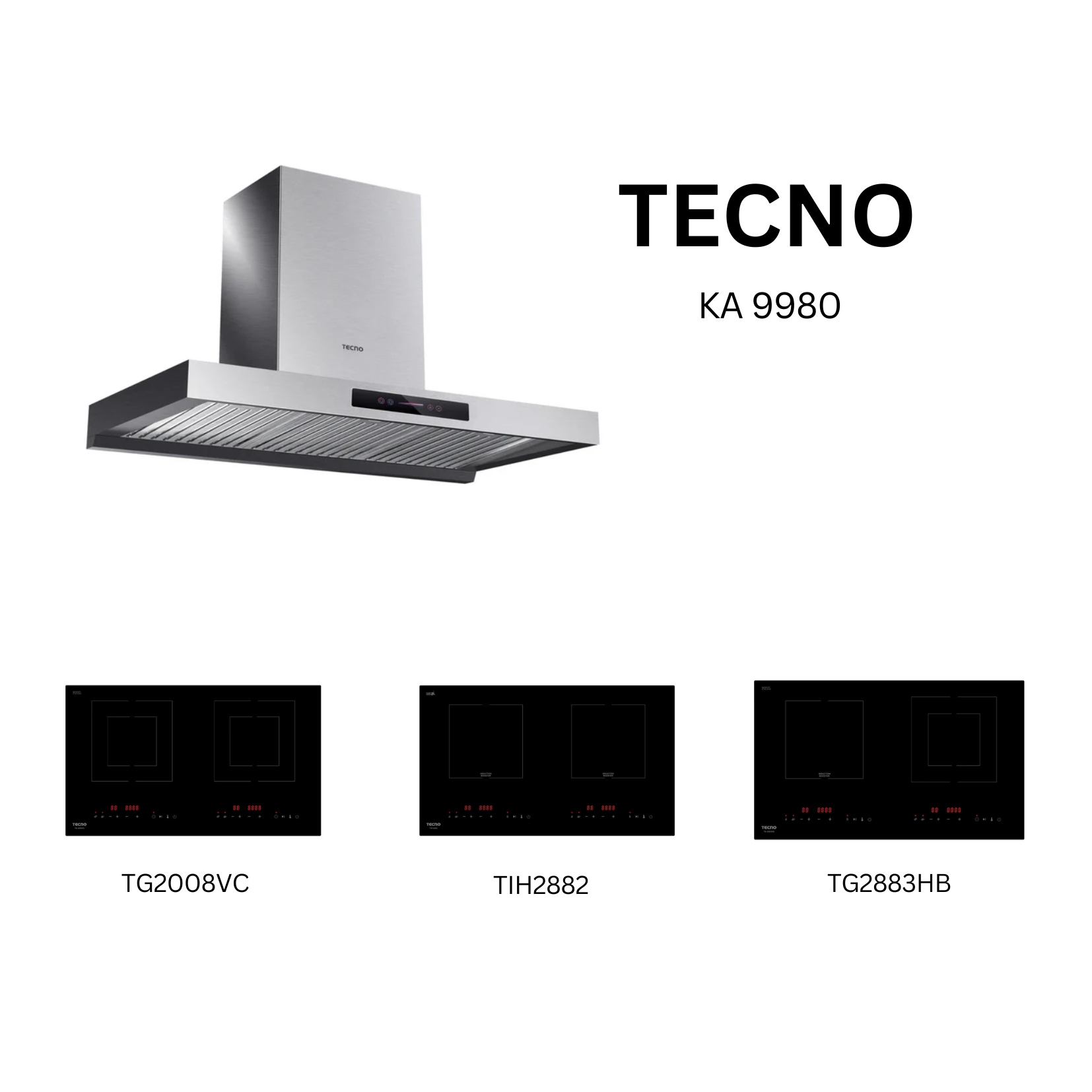 Tecno KA 9980 - 90cm Stainless Steel Chimney Hood + Hob Bundle 4