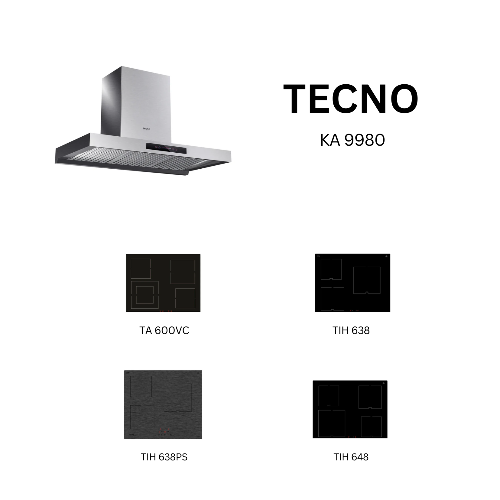 Tecno KA 9980 - 90cm Stainless Steel Chimney Hood + Hob Bundle 5