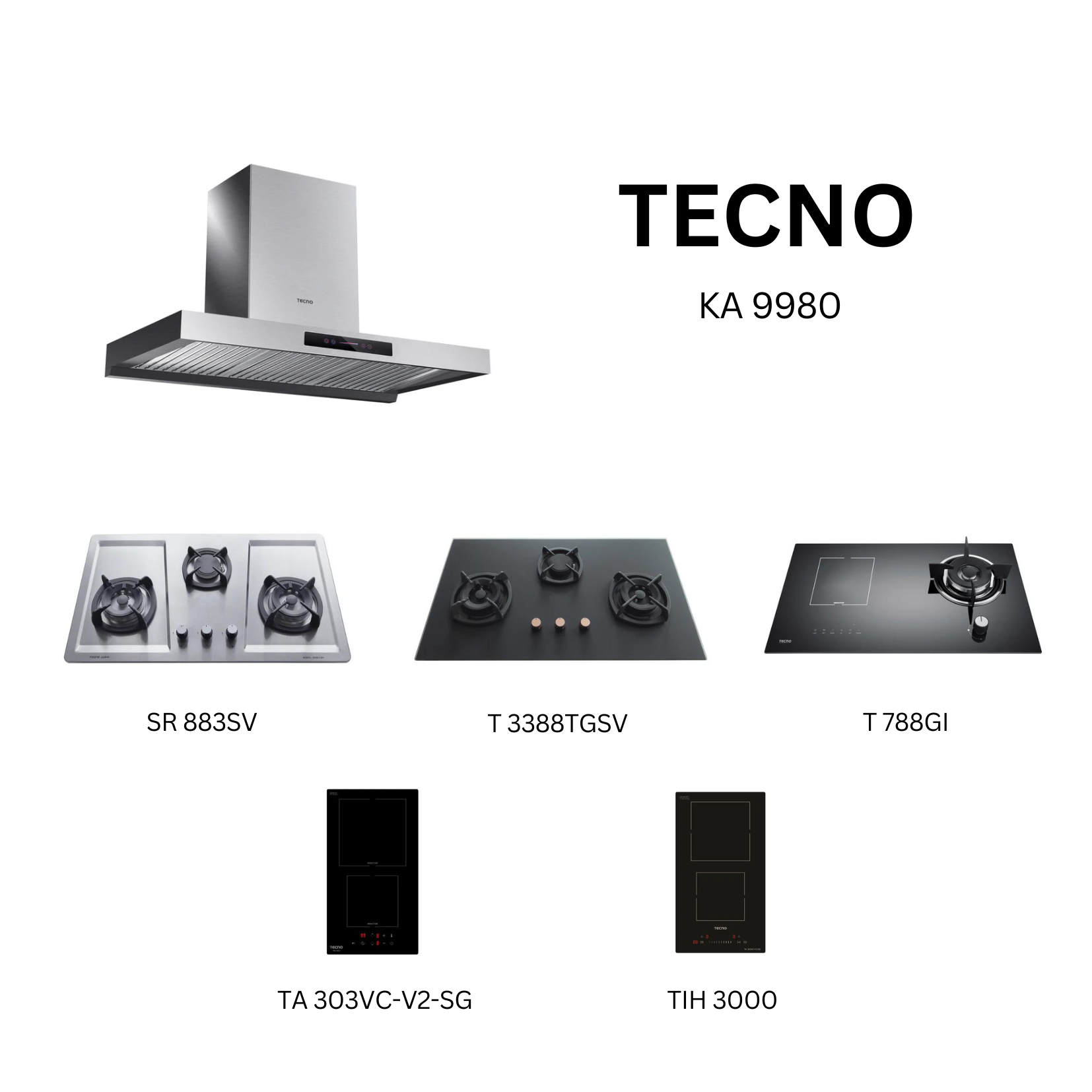 Tecno KA 9980 - 90cm Stainless Steel Chimney Hood + Hob Bundle 3