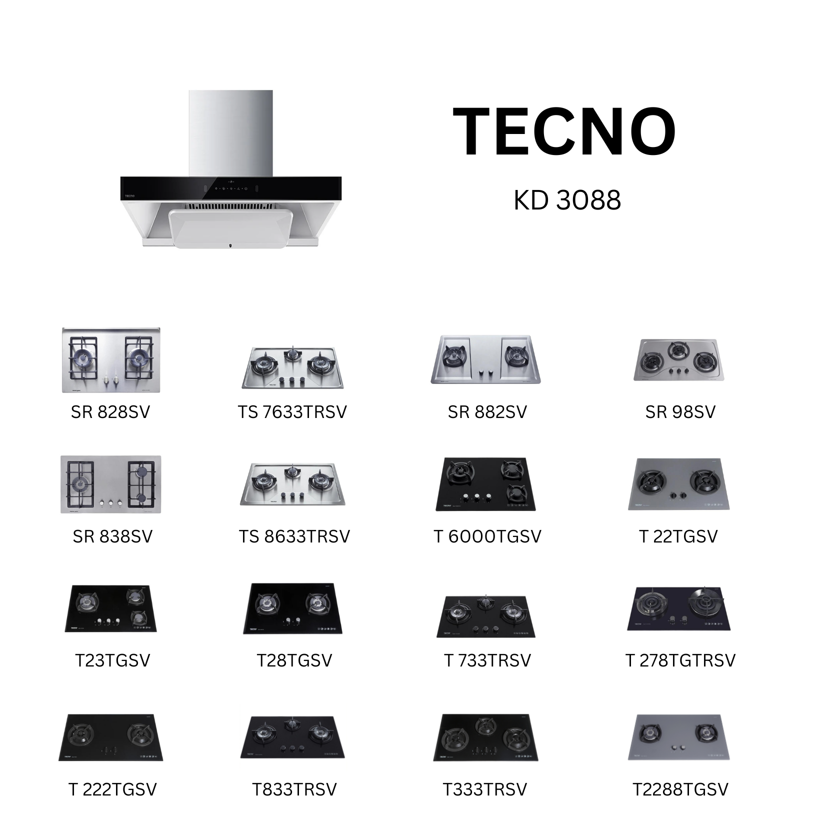 Tecno KD 3088 - 90cm Stainless Steel Chimney Hood + Hob Bundle 2