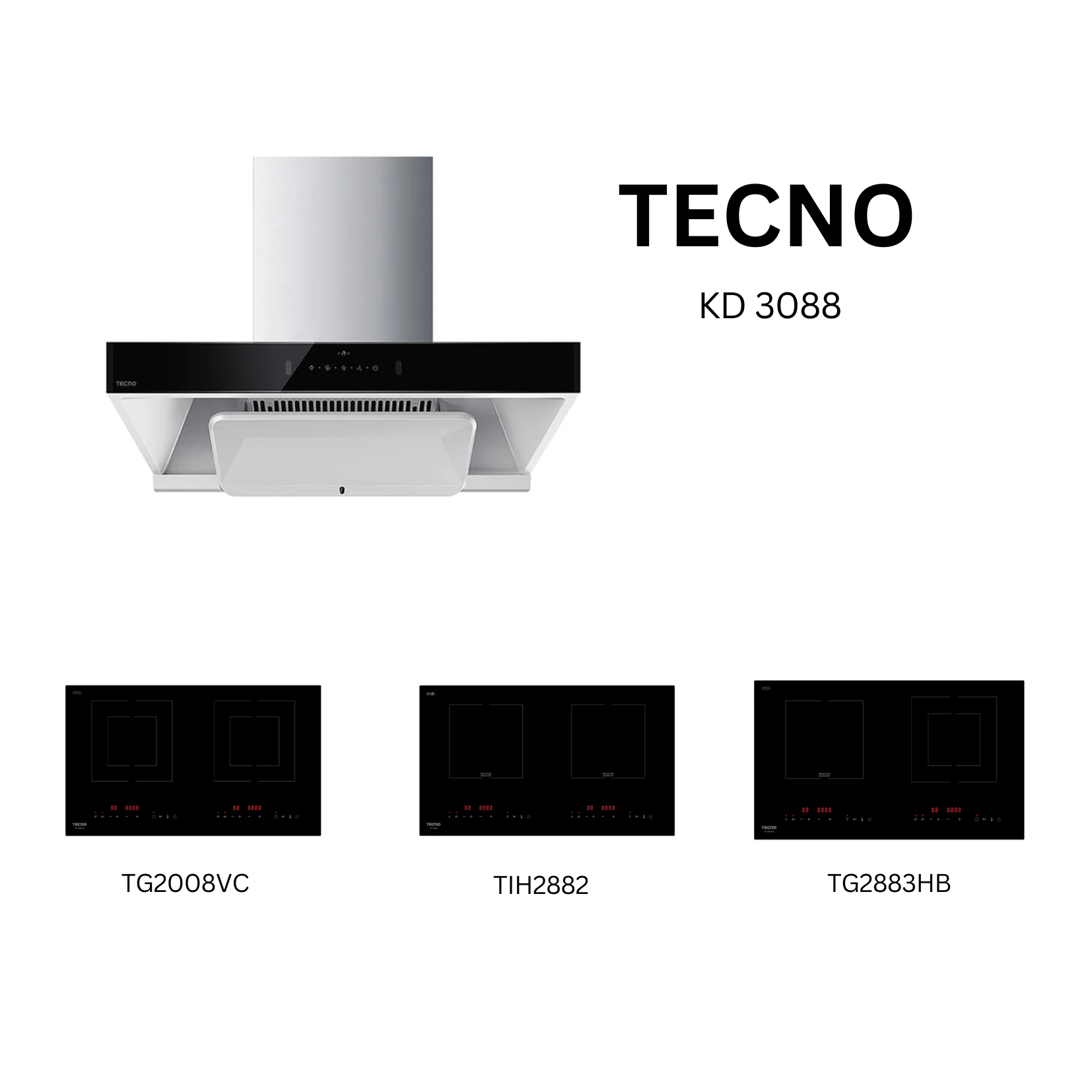 Tecno KD 3088 - 90cm Stainless Steel Chimney Hood + Hob Bundle 4