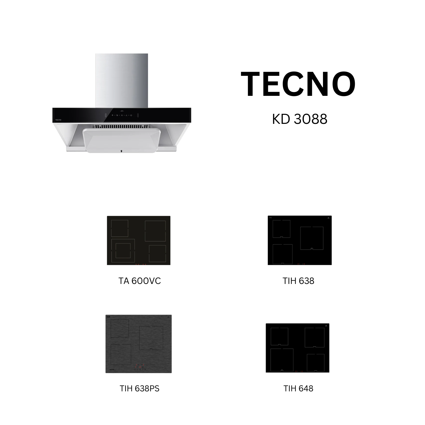 Tecno KD 3088 - 90cm Stainless Steel Chimney Hood + Hob Bundle 5