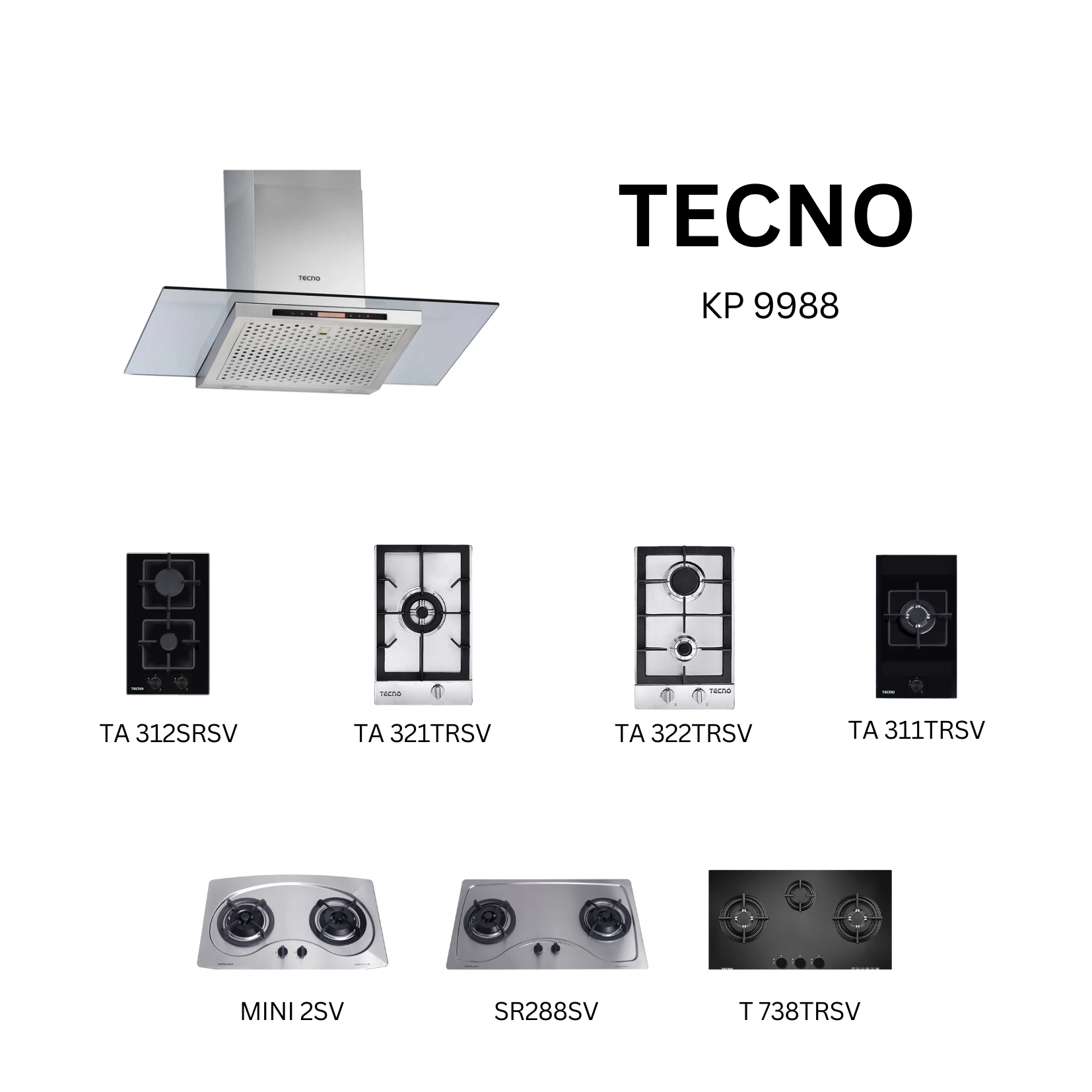 Tecno KP 9988 - 90cm Stainless Steel Chimney Hood + Hob Bundle