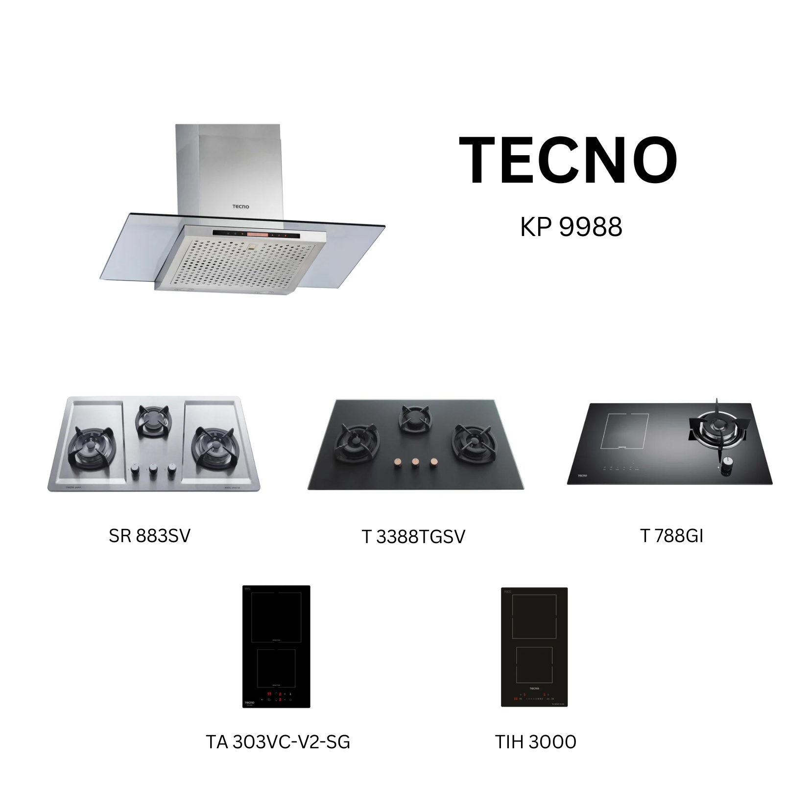 Tecno KP 9988 - 90cm Stainless Steel Chimney Hood + Hob Bundle 3