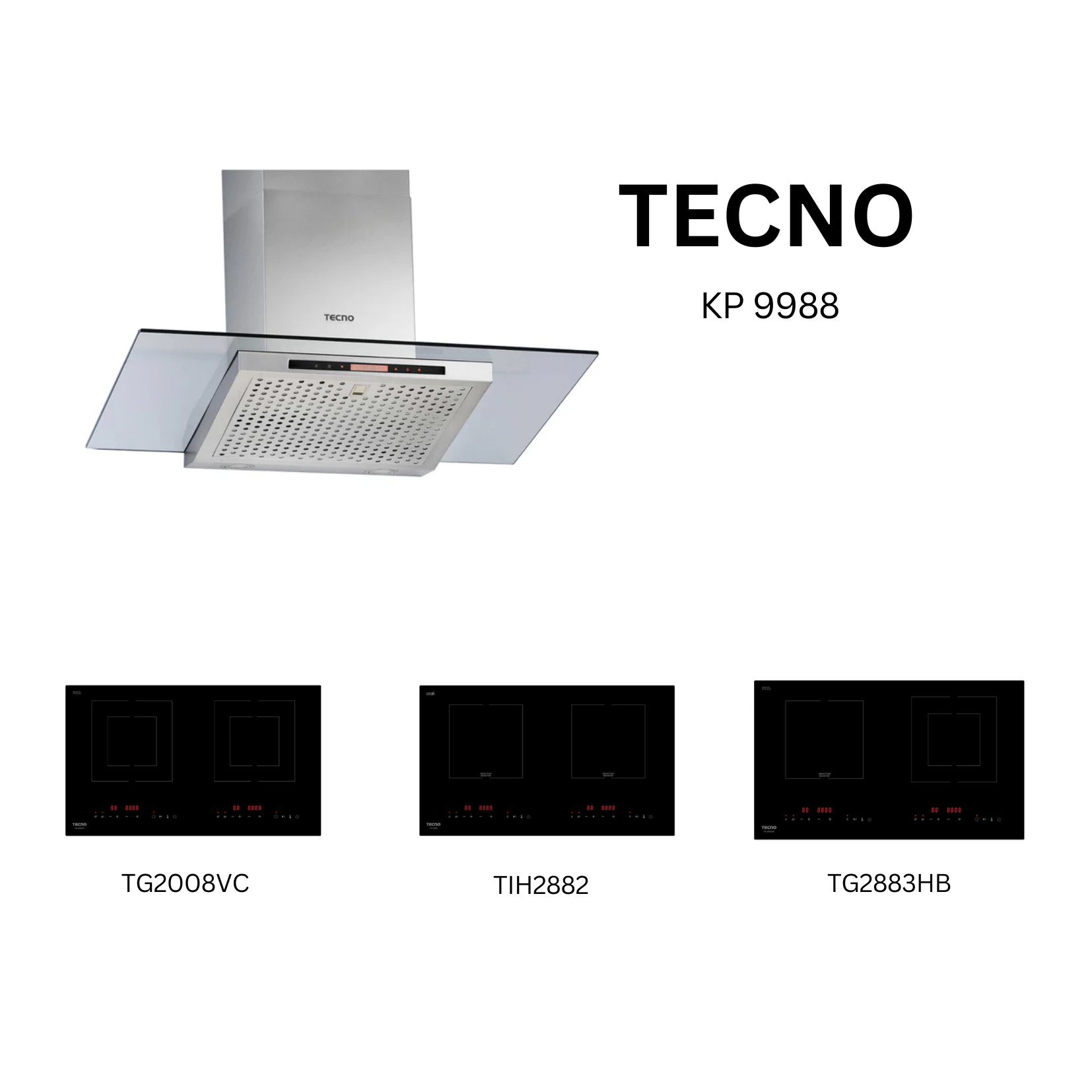 Tecno KP 9988 - 90cm Stainless Steel Chimney Hood + Hob Bundle 4