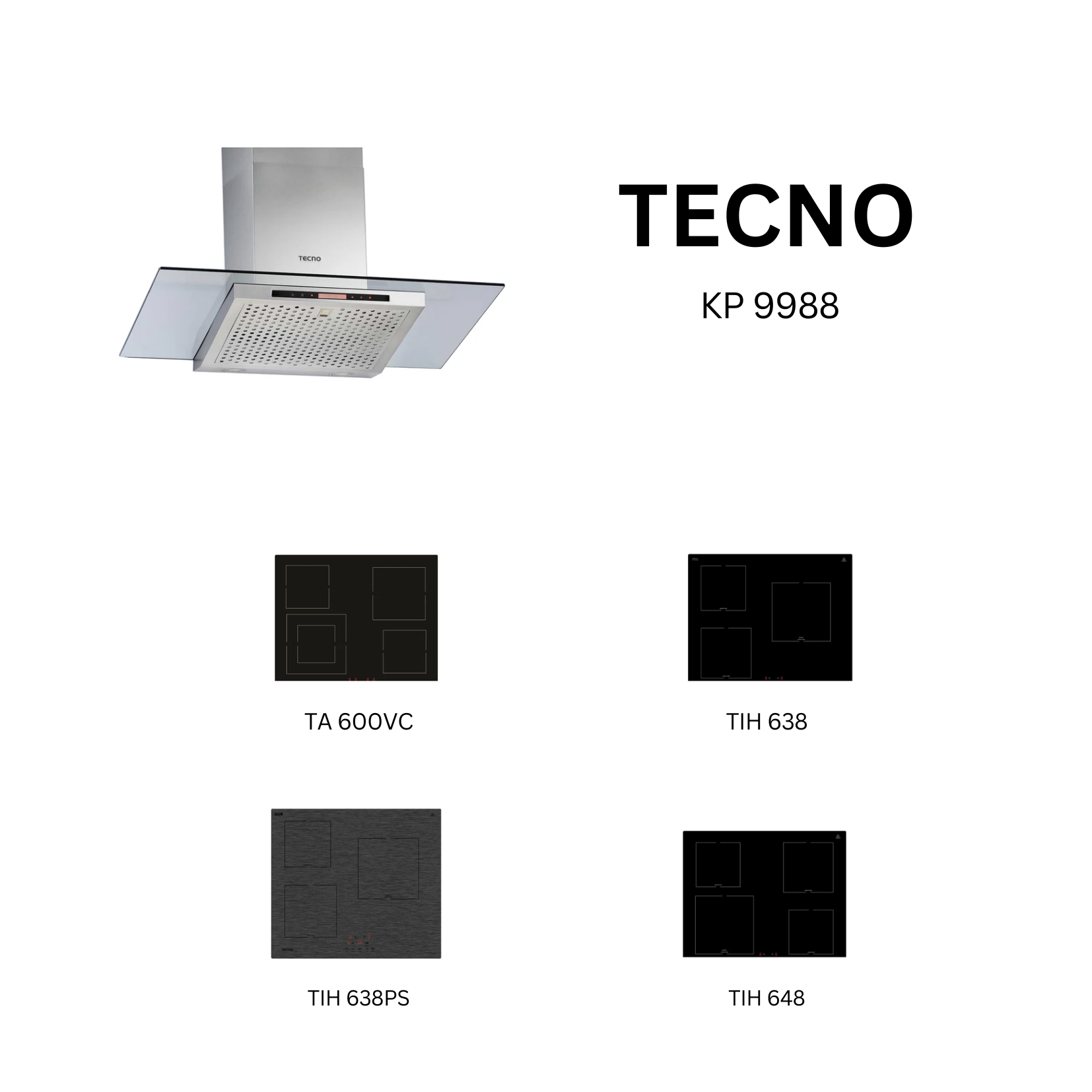 Tecno KP 9988 - 90cm Stainless Steel Chimney Hood + Hob Bundle 5