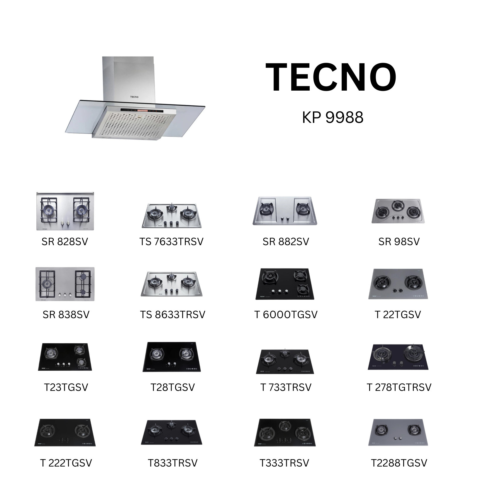 Tecno KP 9988 - 90cm Stainless Steel Chimney Hood + Hob Bundle 2