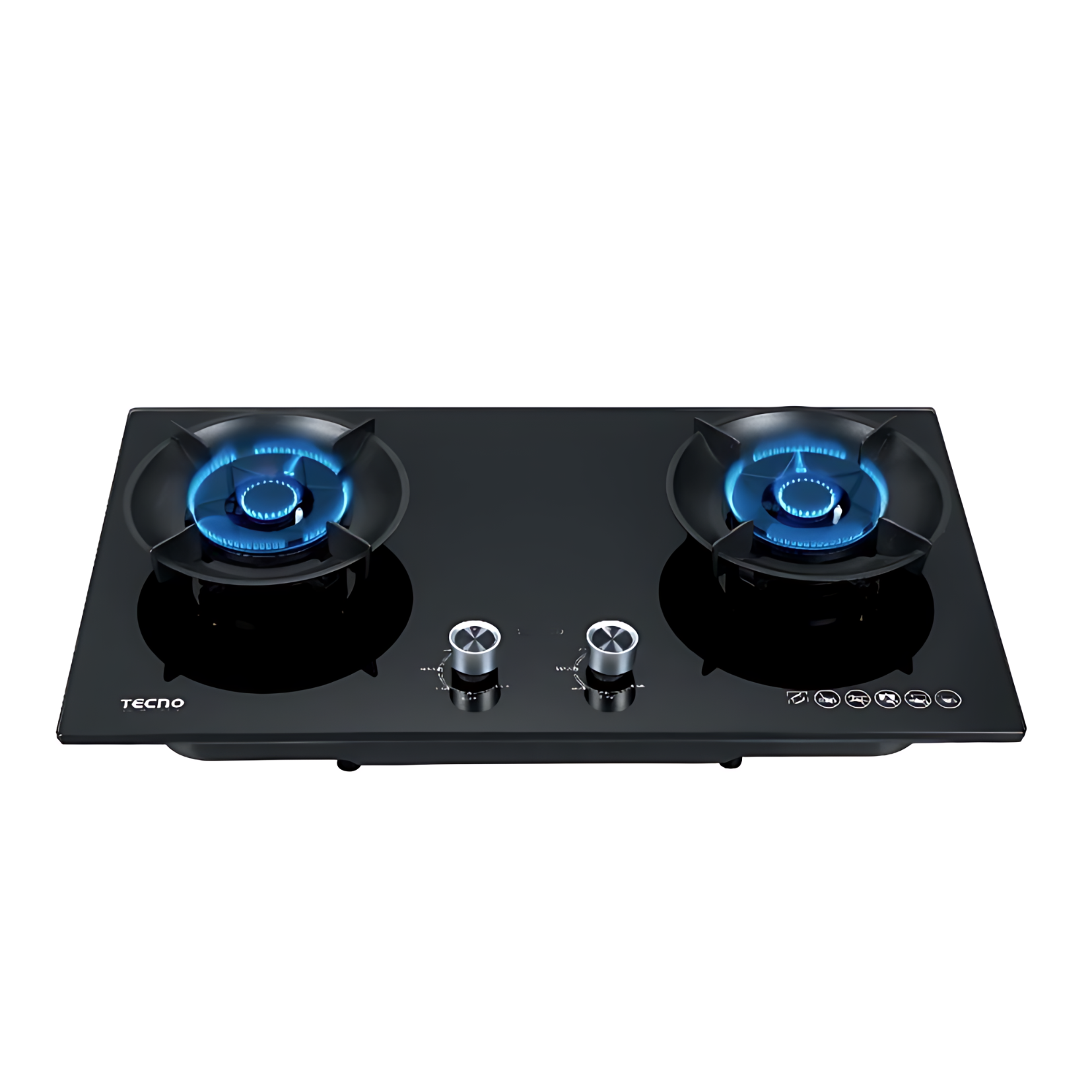 Tecno T-762FLIP-T - 76cm Tempered Glass Hob 2 Flip-up Burners