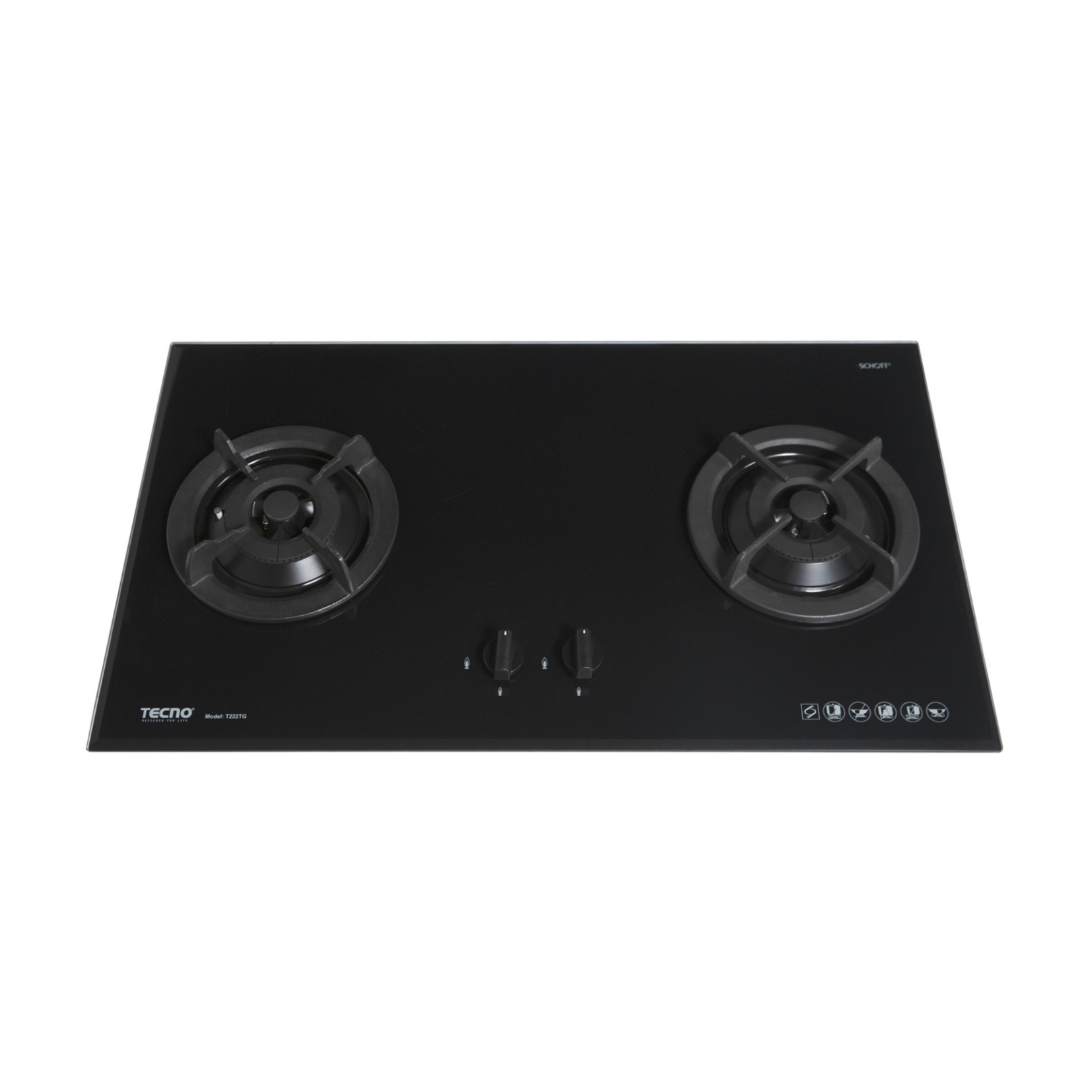 Tecno T 222TGSV - 90cm Tempered Glass Hob 2 Burners