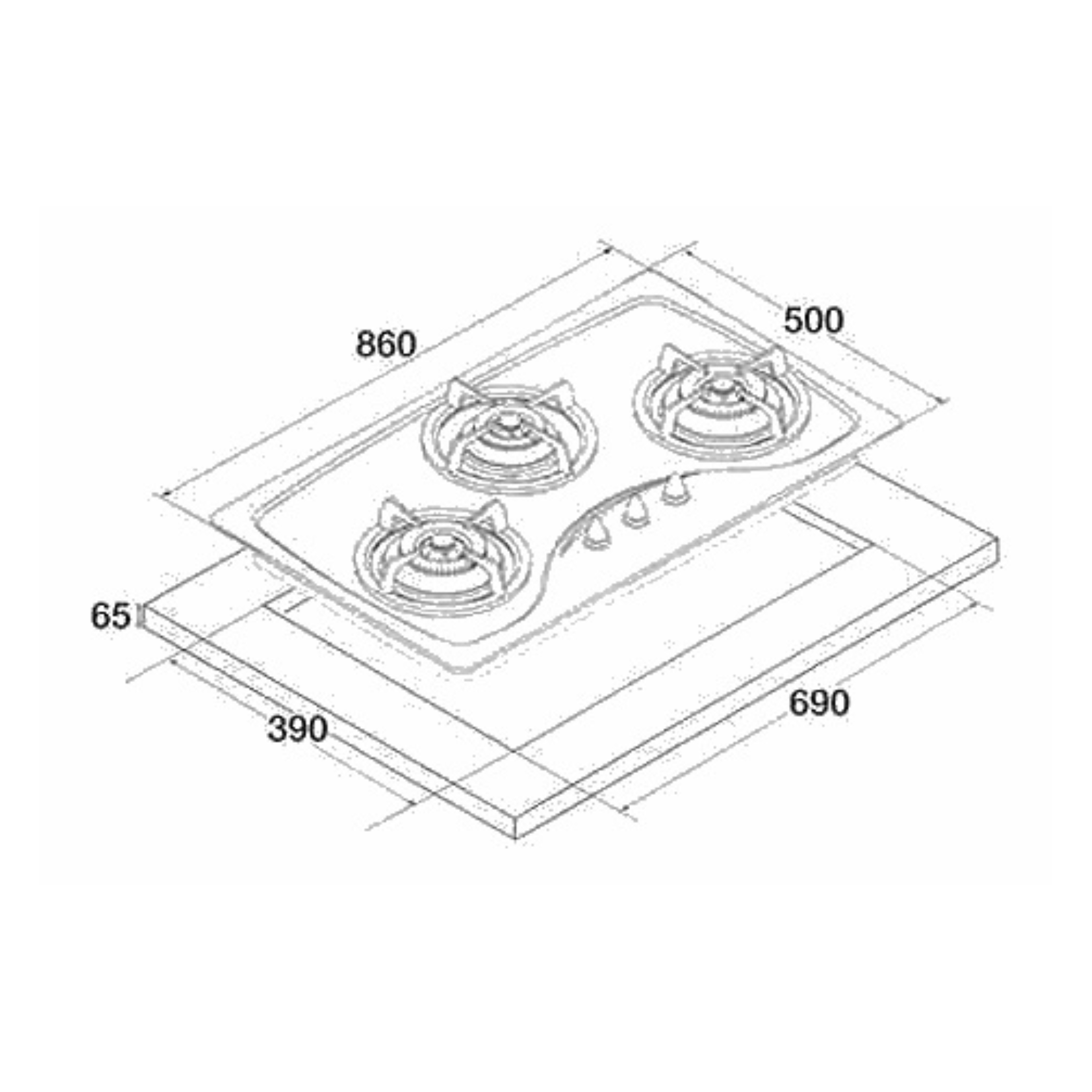 Tecno T 222TGSV - 90cm Tempered Glass Hob 2 Burners