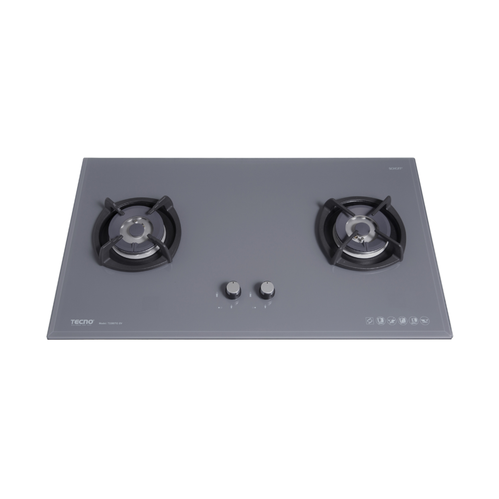 Tecno T2288TGSV - 90cm Glass Tempered Gas Hob 2 Burners