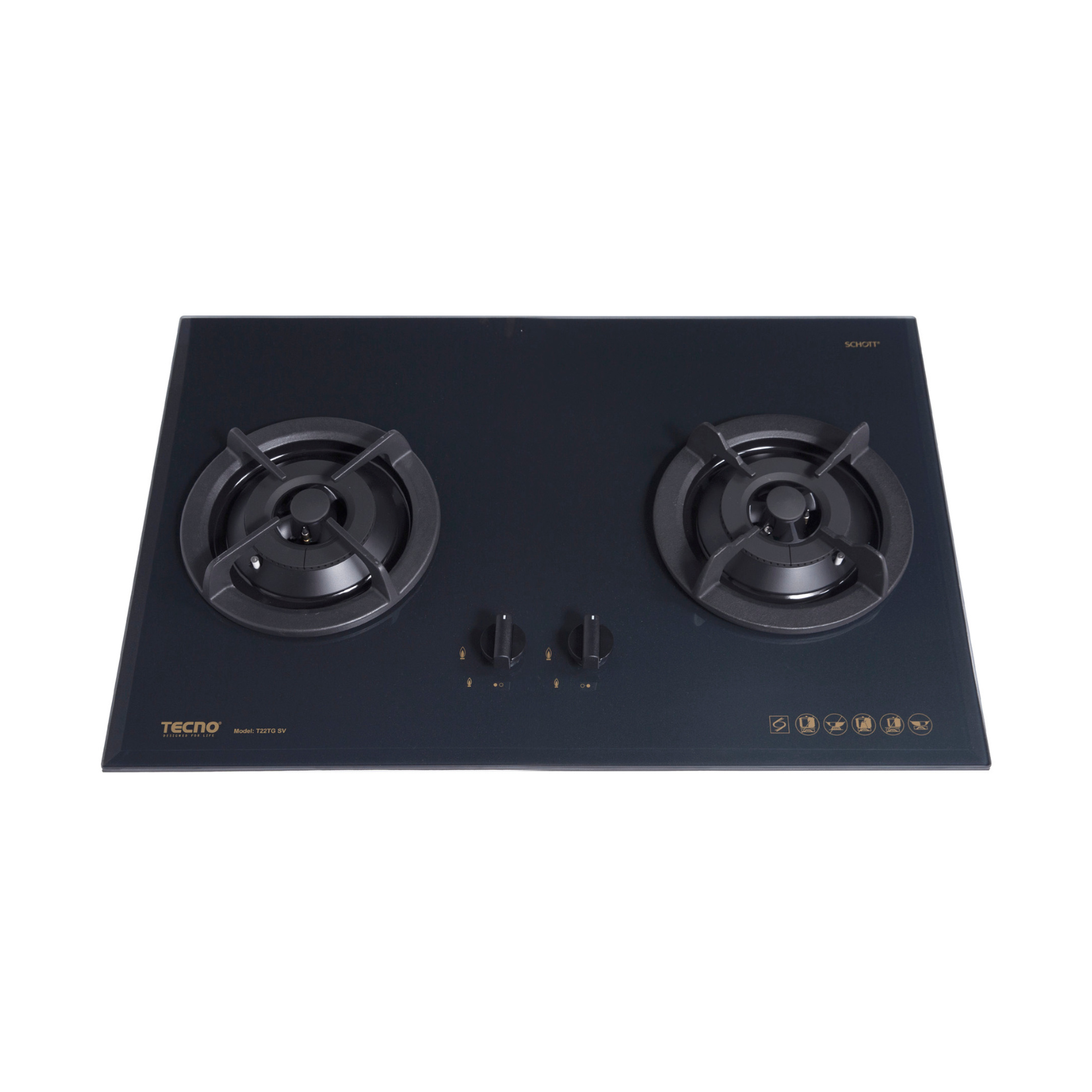 Tecno T 22TGSV - 70cm Tempered Glass Hob 2 Burners