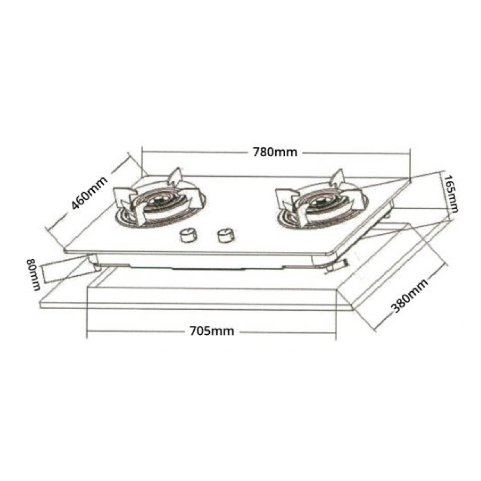 Tecno T 278TGTRSV - 78cm Glass Hob 2 Burners