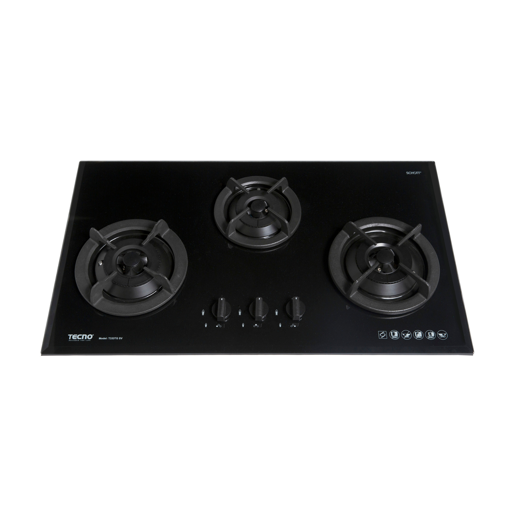 Tecno T333TGSV - 90cm Tempered Glass Hob 3 Burners