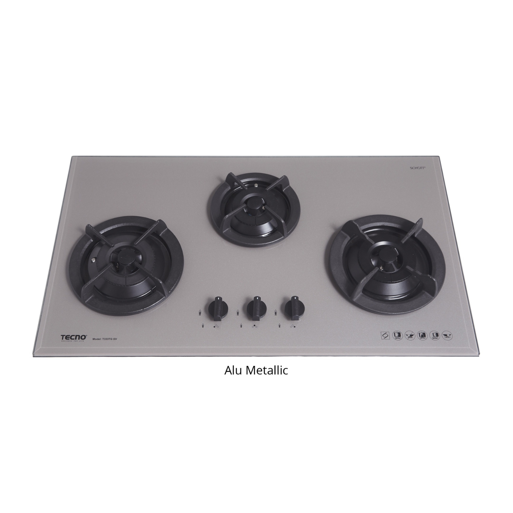 Tecno T333TGSV - 86cm Tempered Glass Gas Hob 3 Burners