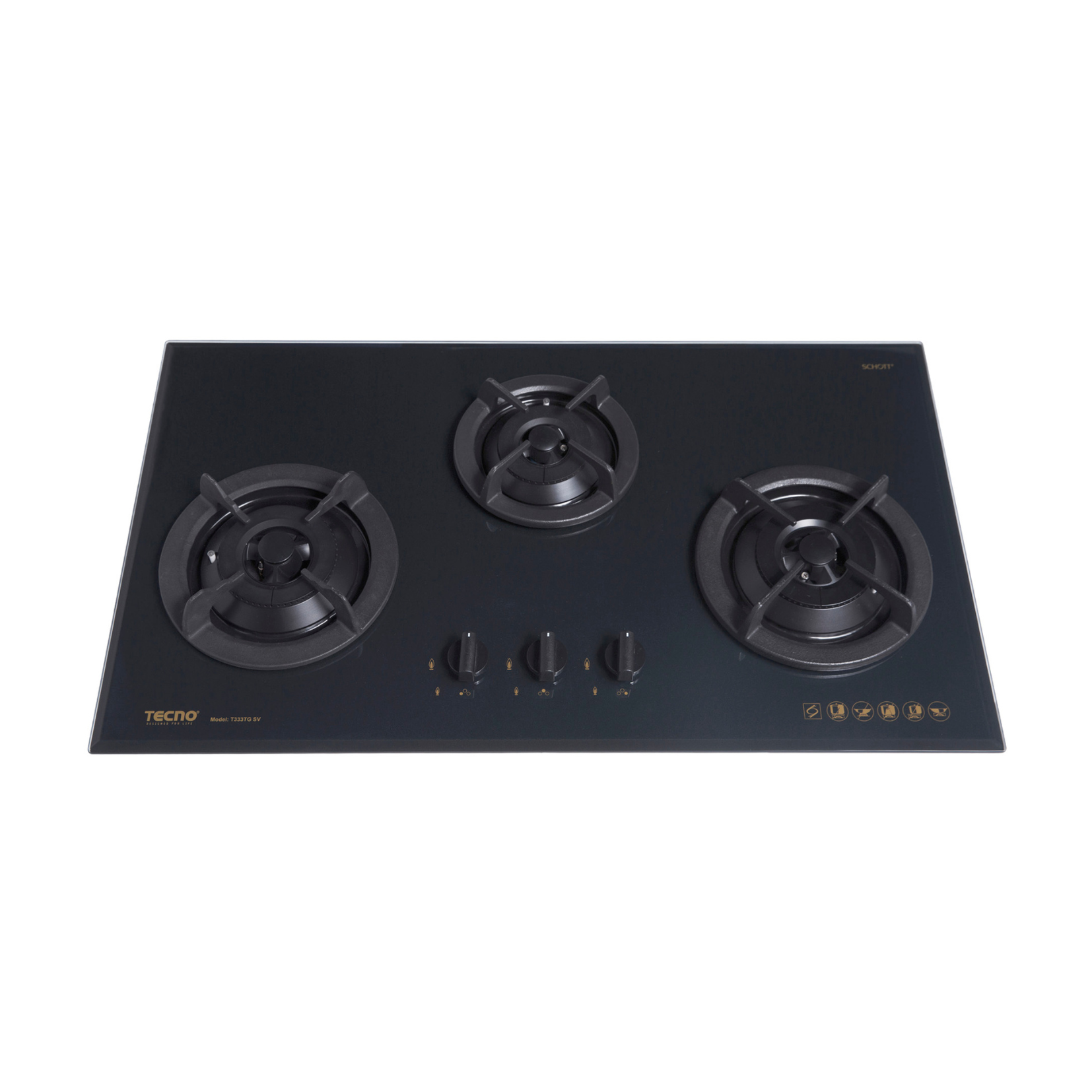 Tecno T333TGSV - 90cm Tempered Glass Hob 3 Burners