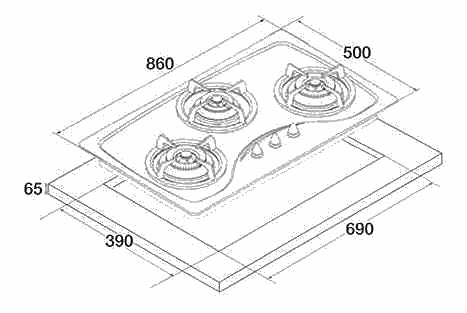 Tecno T333TGSV MATTE SERIES - 90cm Glass Hob 3 Burners