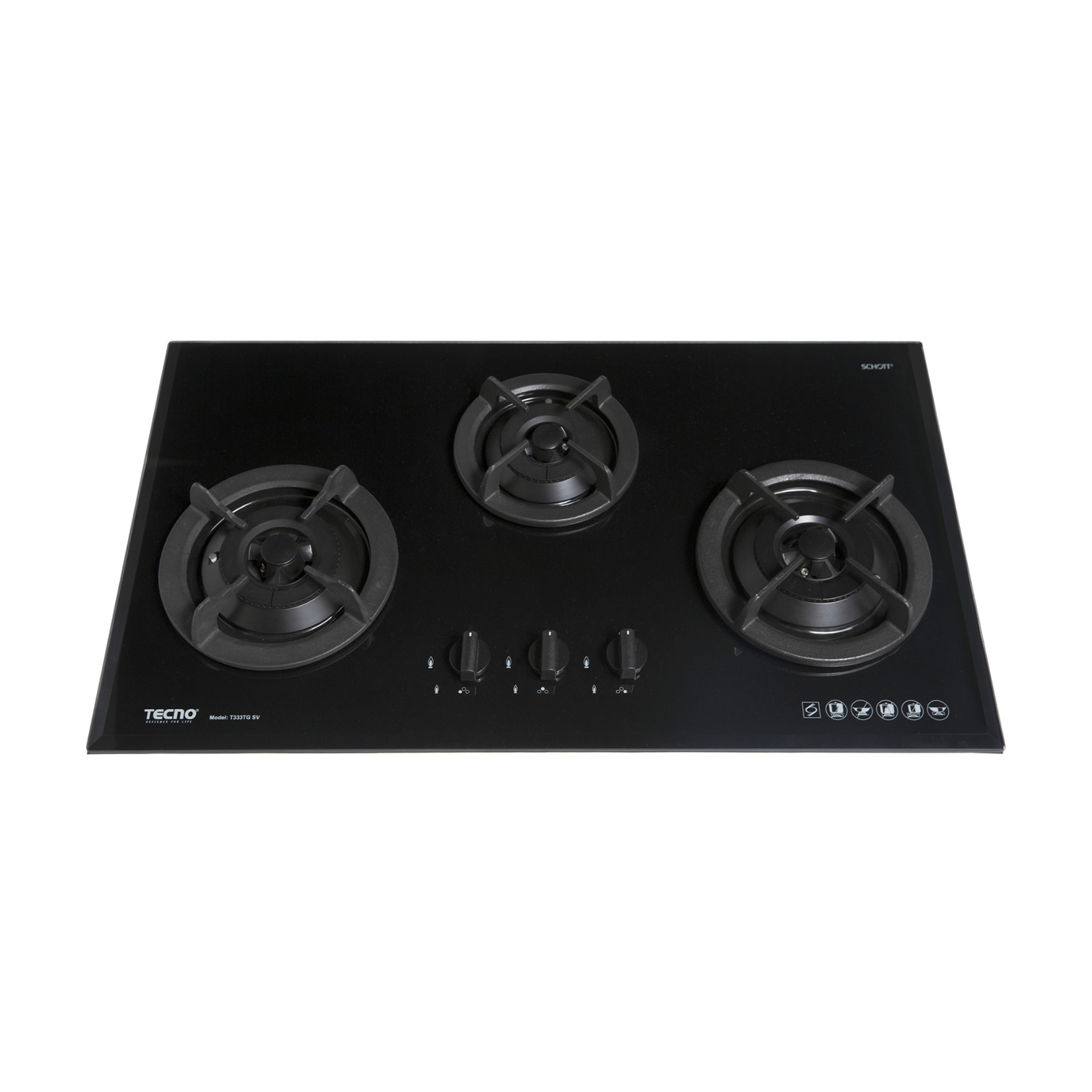 Tecno T333TRSV - 90cm Glass Tempered Gas Hob 3 Burners