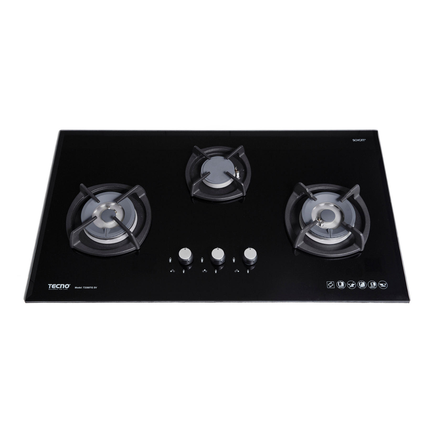 Tecno T3388TGSV - 90cm Glass Hob 3 Burners