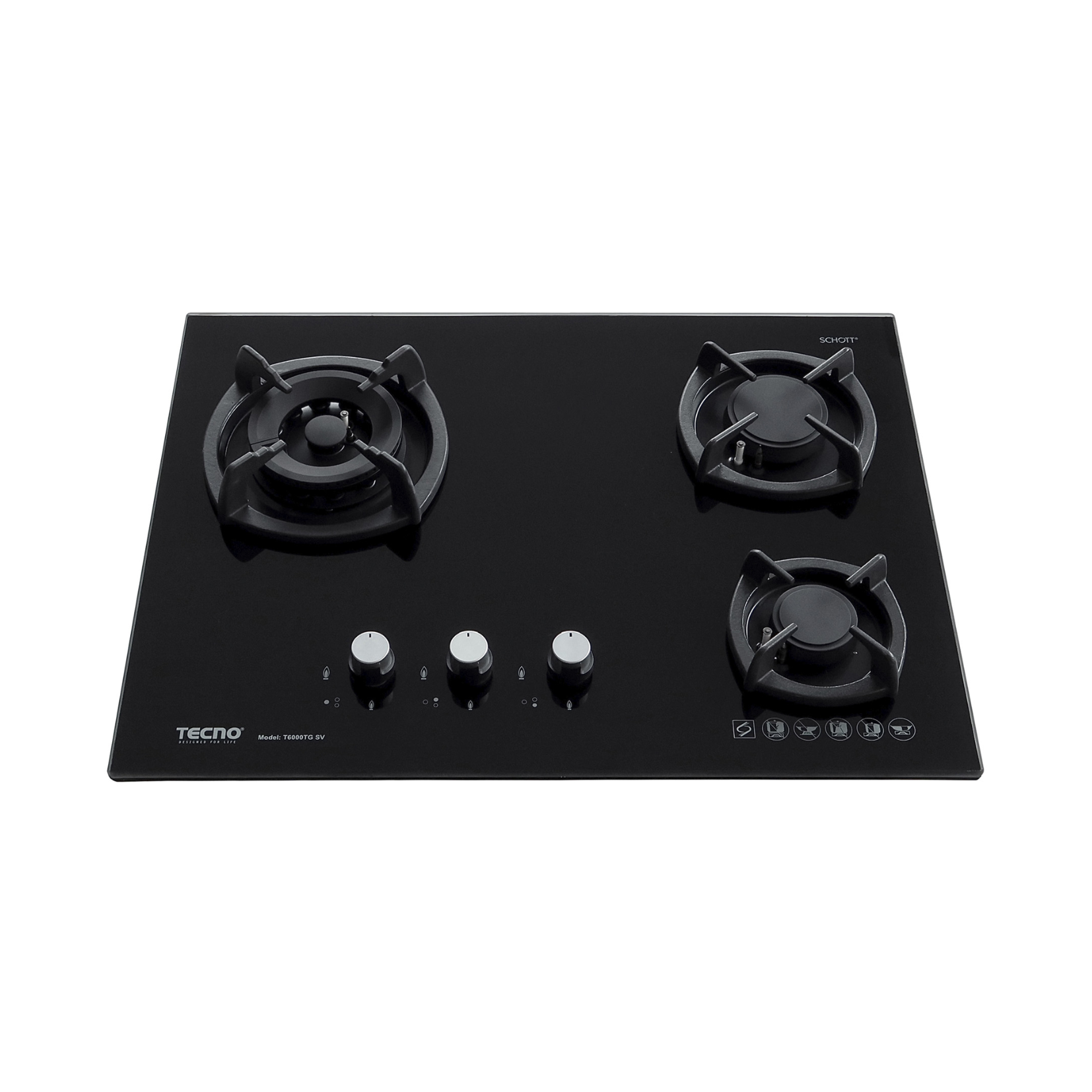 Tecno T 6000TGSV - 65cm Glass Hob 3 Burners