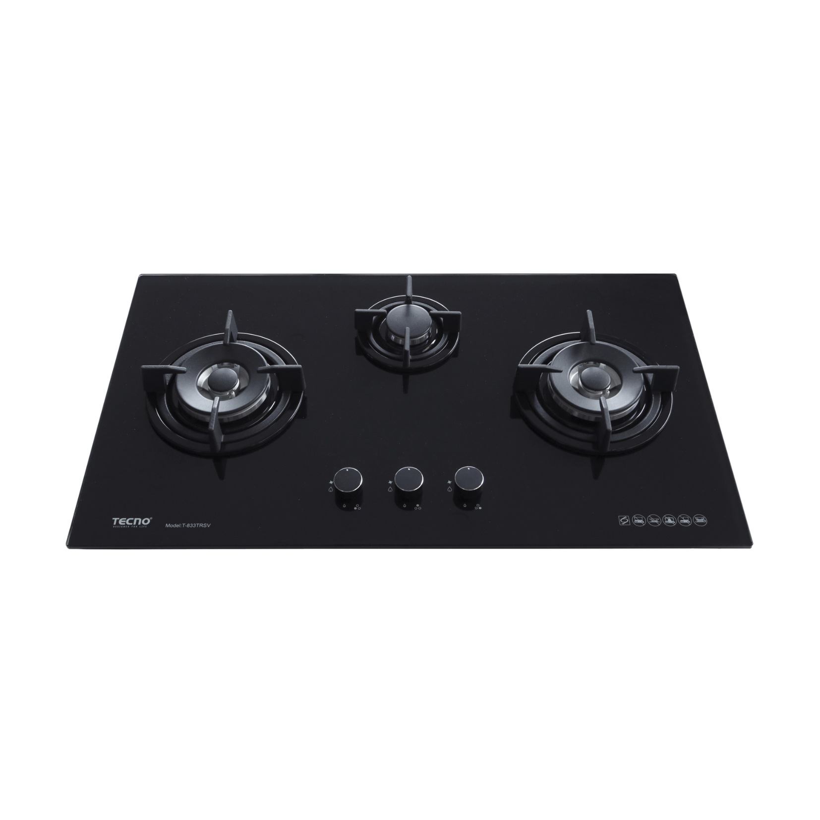 Tecno T833TRSV - 86cm Tempered Glass Hob 3 Burners