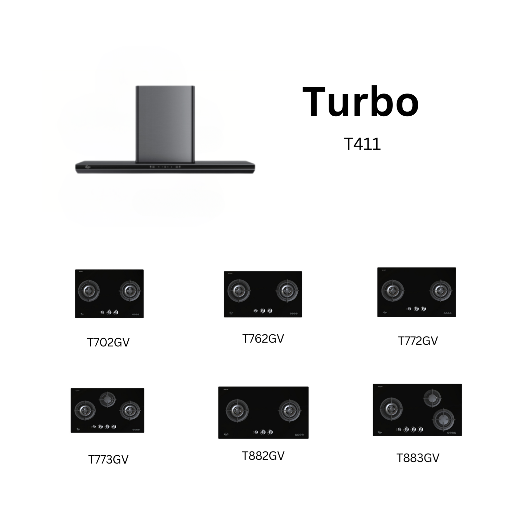 Turbo T411 - 90cm Matt Black Chimney Hood + Hob Package