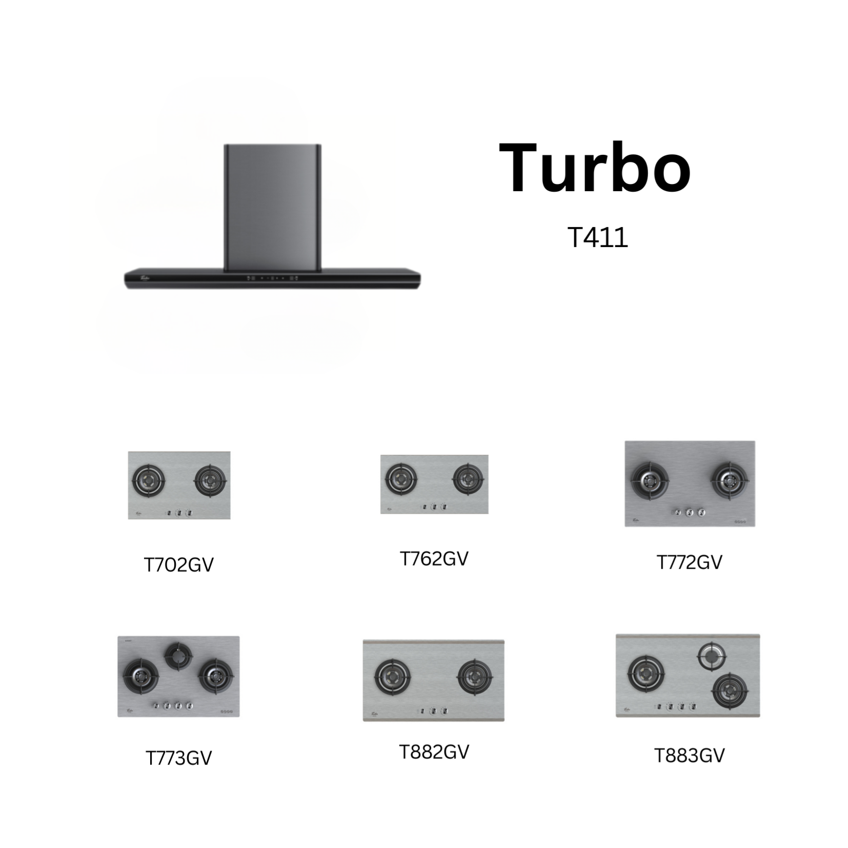 Turbo T411 - 90cm Matt Black Chimney Hood + Hob Package