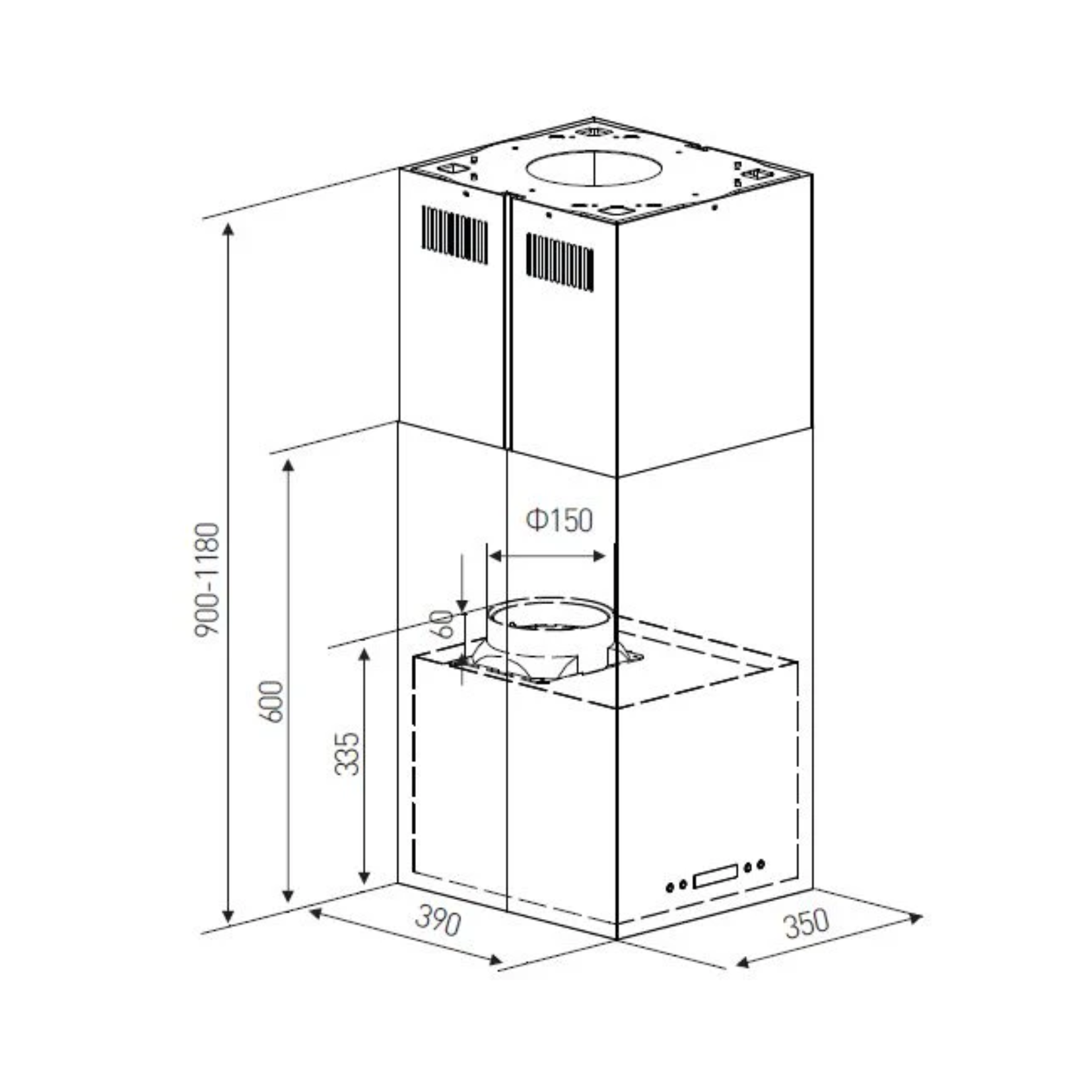 Turbo TA125ISS - 40cm Stainless Steel Island Hood