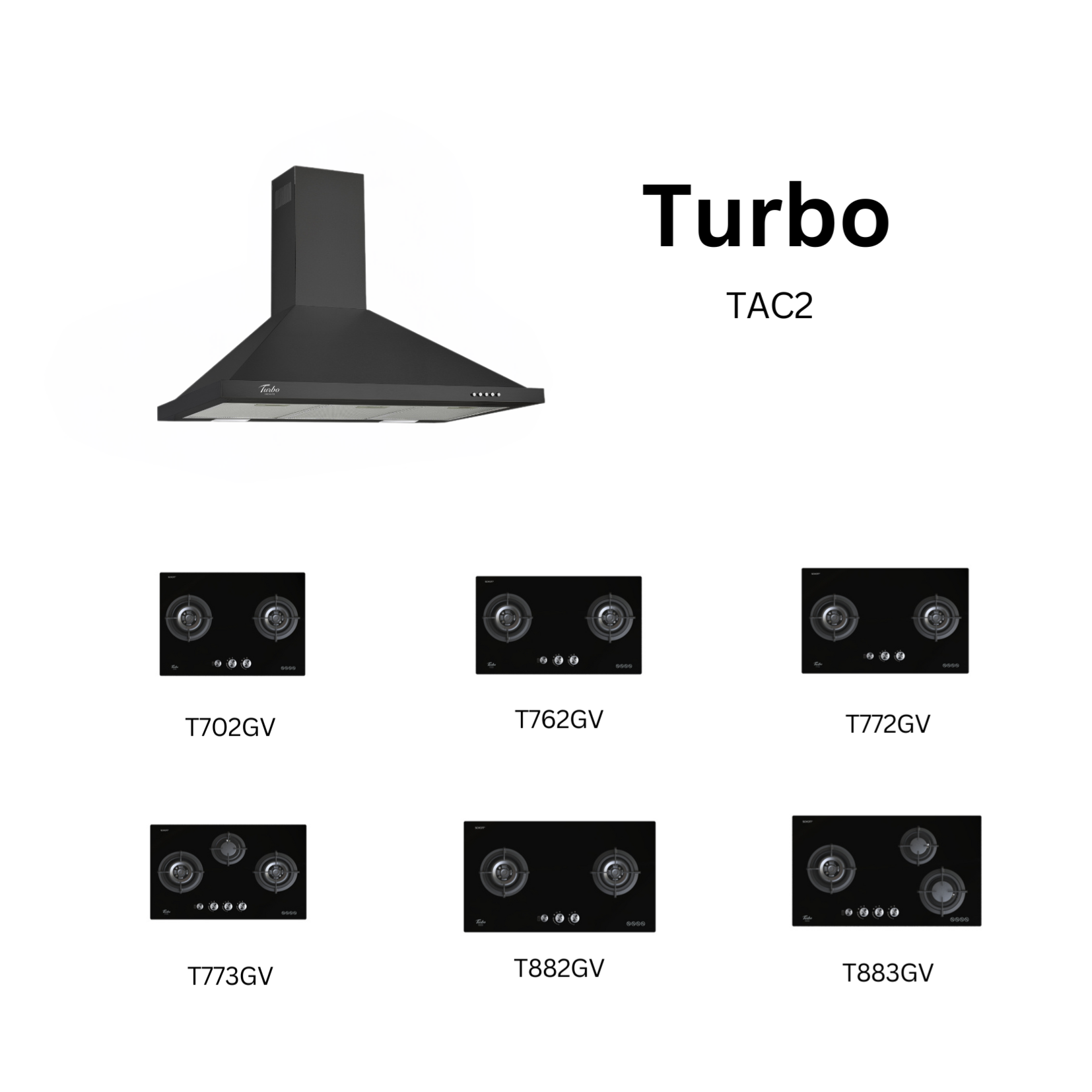 Turbo TAC2-900 - 90cm Matt Black Chimney Hood + Hob Package