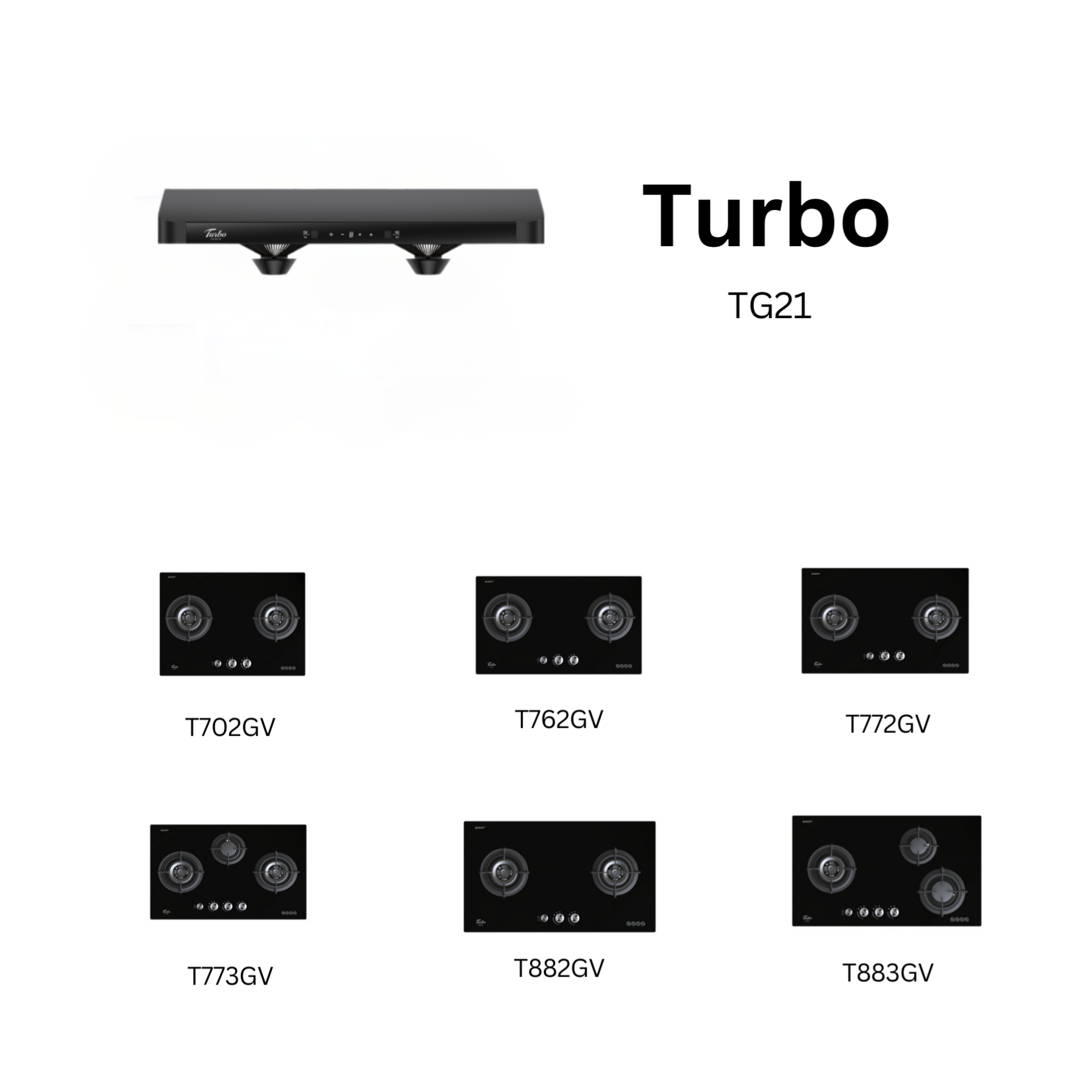 Turbo TG21 - 90cm Matt Black Slim Hood + Hob Package