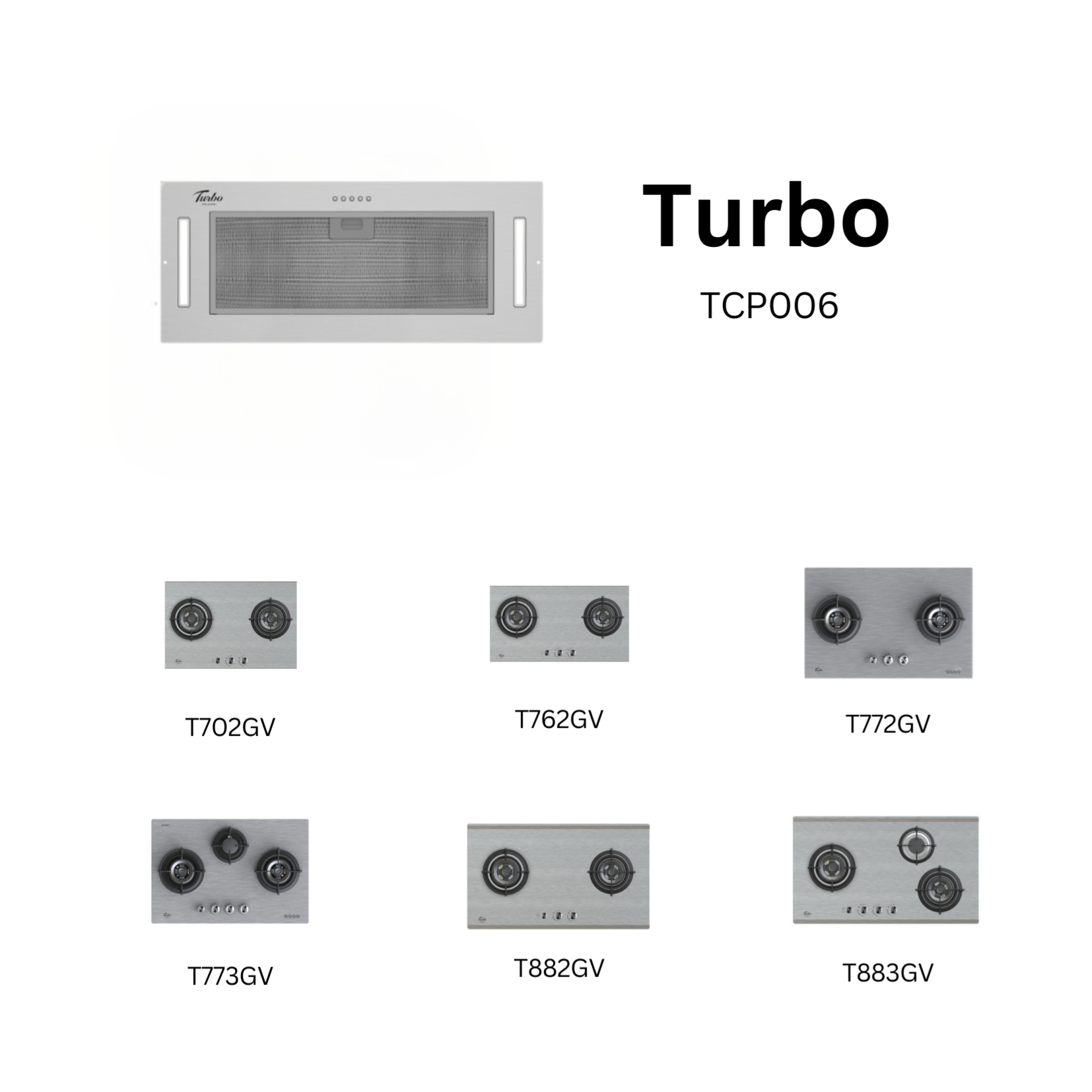 Turbo TCP006 - 73cm Matt Black Canopy Hood + Hob Package