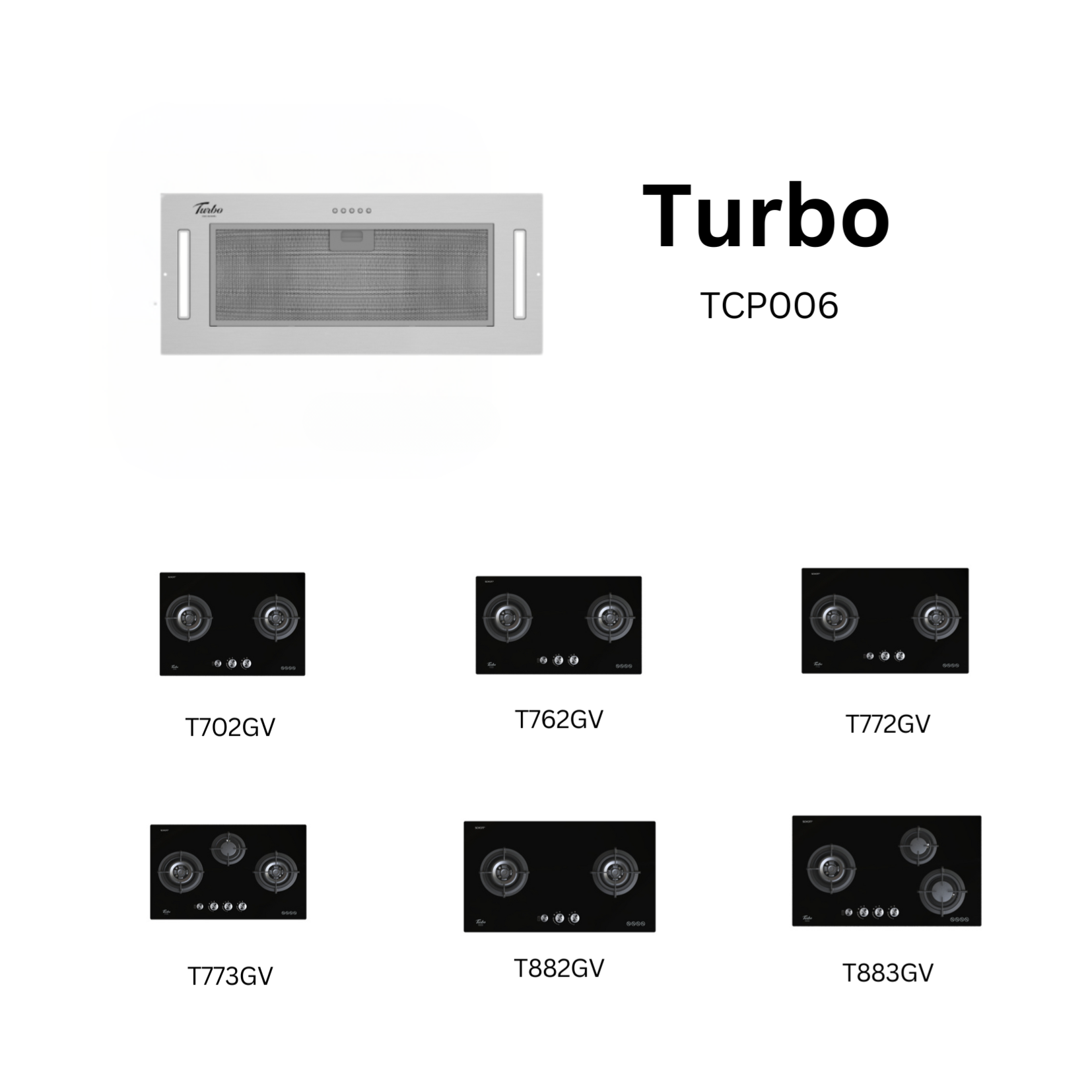 Turbo TCP006 - 73cm Matt Black Canopy Hood + Hob Package