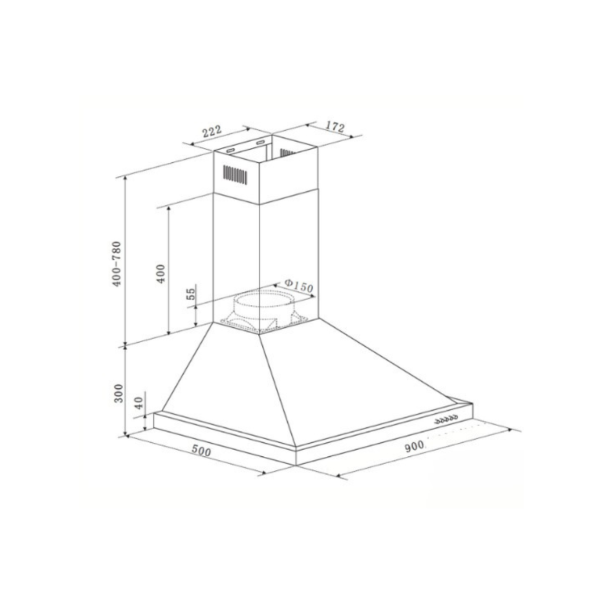 Turbo TAC2-900 BK - 90cm Chimney Hood
