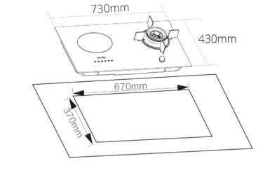 UNO UK7338 - 73cm Gas-Induction Hybrid Hob 3 Burners