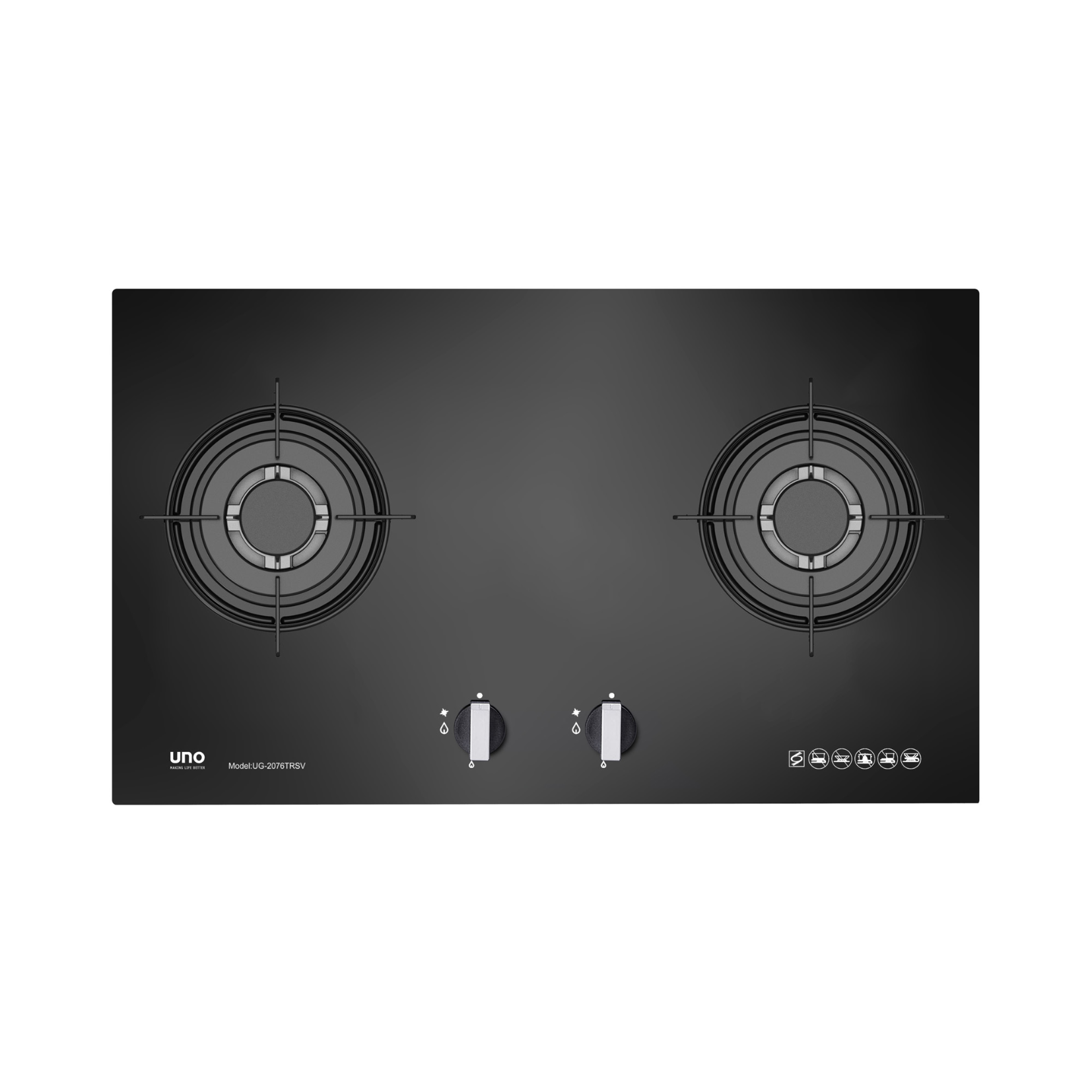 UNO UG2076TRSV - 76cm Glass Hob 2 Burners