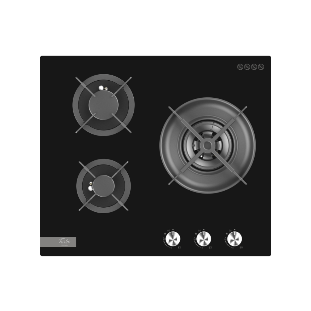 Turbo T6603GV - 58cm Bulit-In Glass Gas Hob 3 Burners