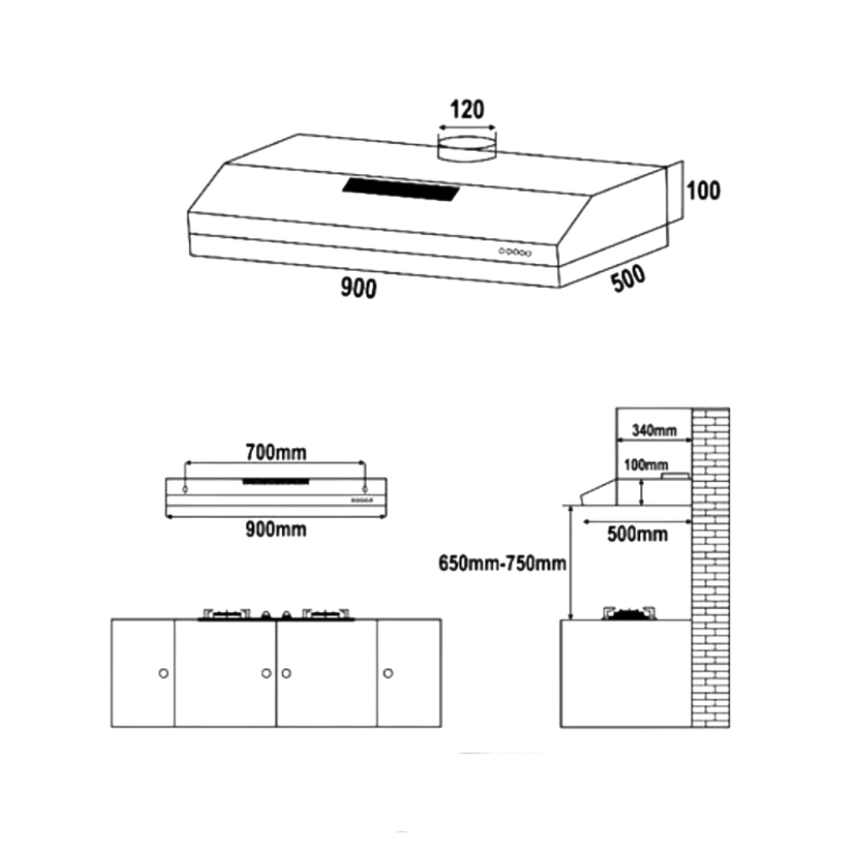 Valenti VH3229MS - 90cm Stainless Steel Slimline Hood