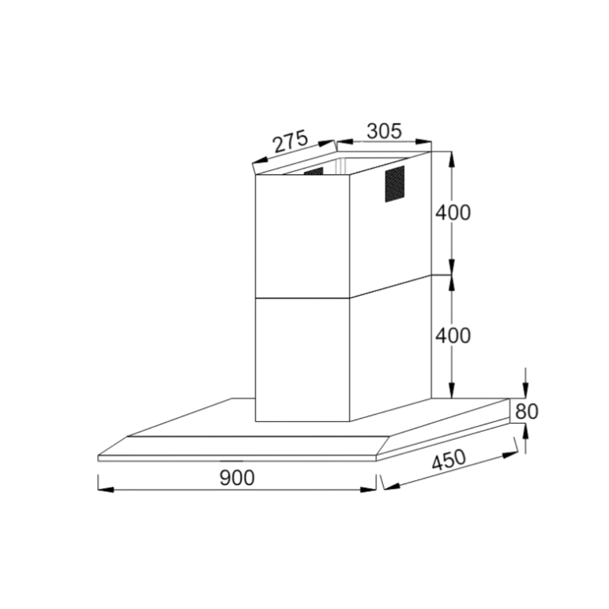 Valenti VH8019TS - 90cm Stainless Steel Chimney Hood
