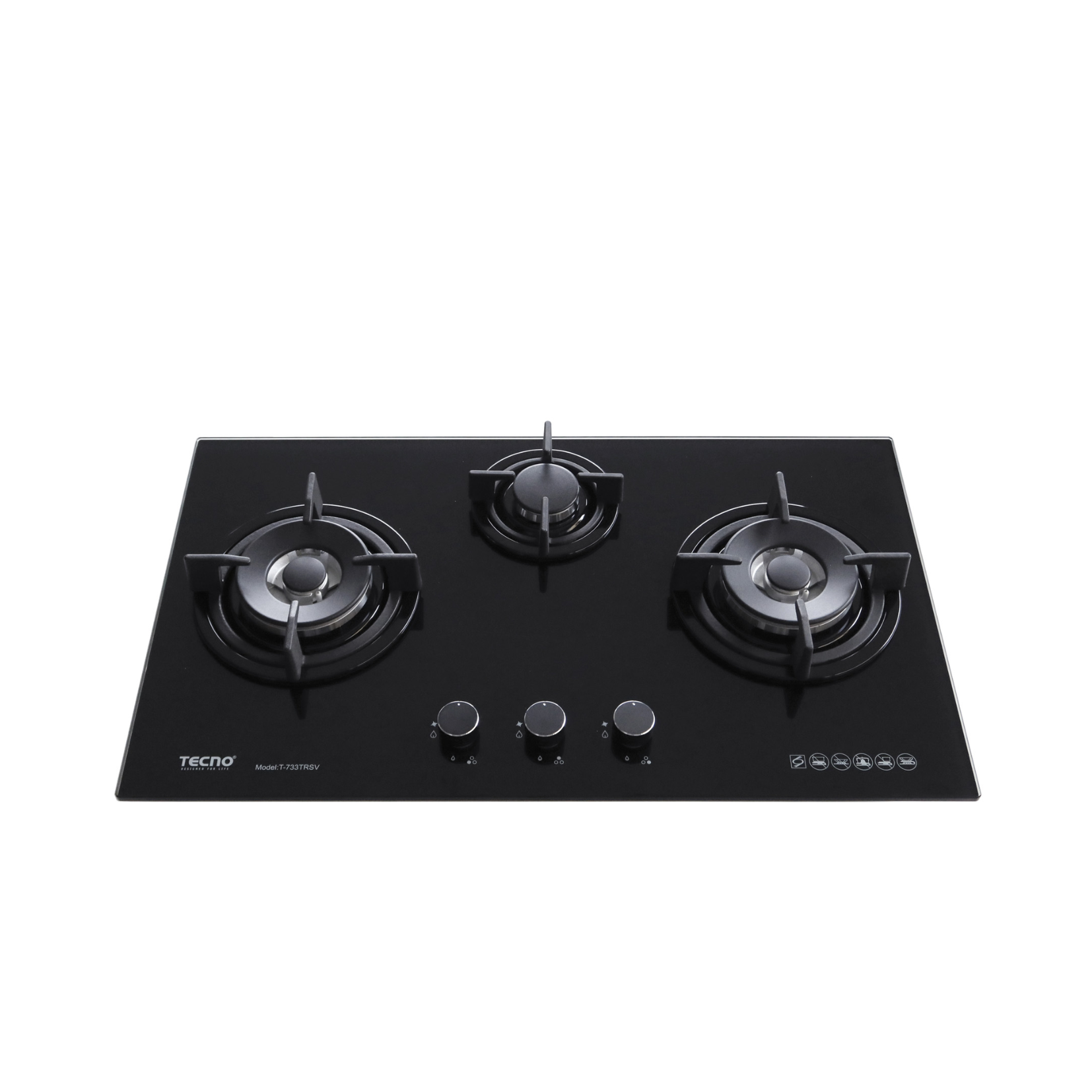 Tecno T 733TRSV - 76cm Tempered Glass Hob 3 Burners