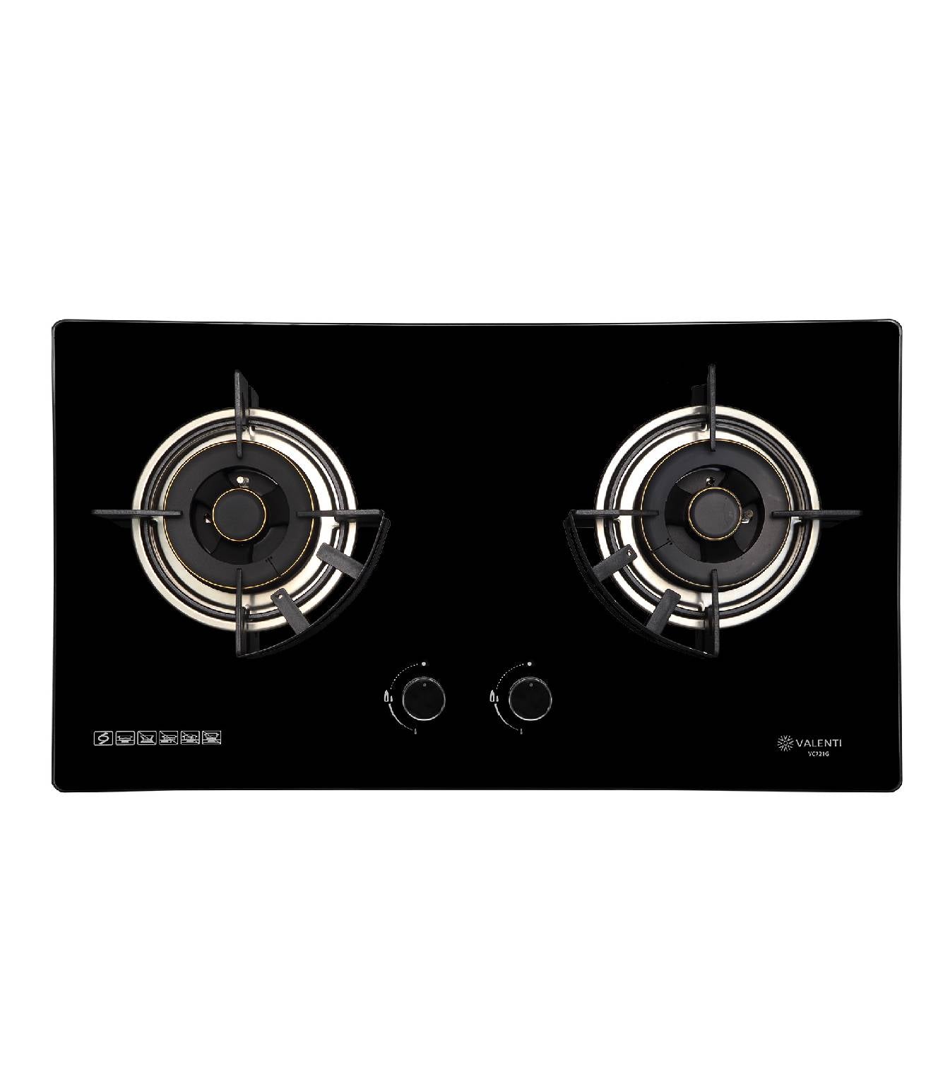 Valenti VC721G - 73cm Tempered Glass Gas Hob 2 Burners
