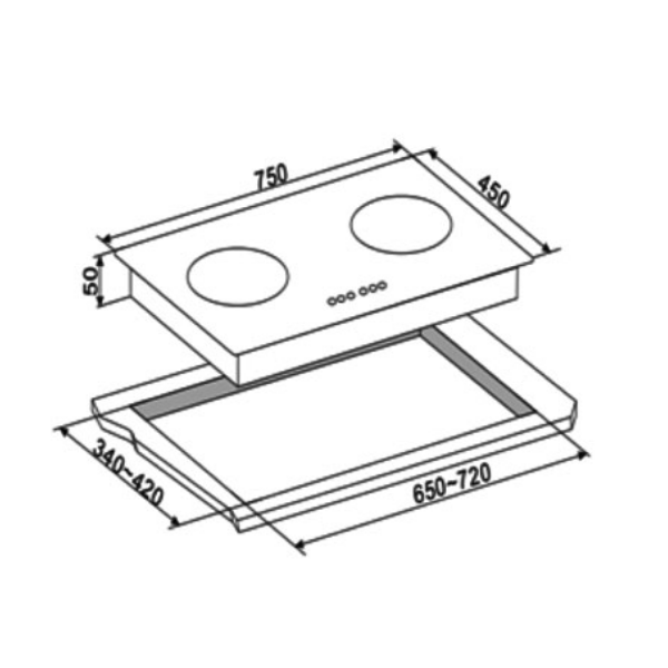 Valenti VIC2702 - 75cm Induction Hob 2 Burners