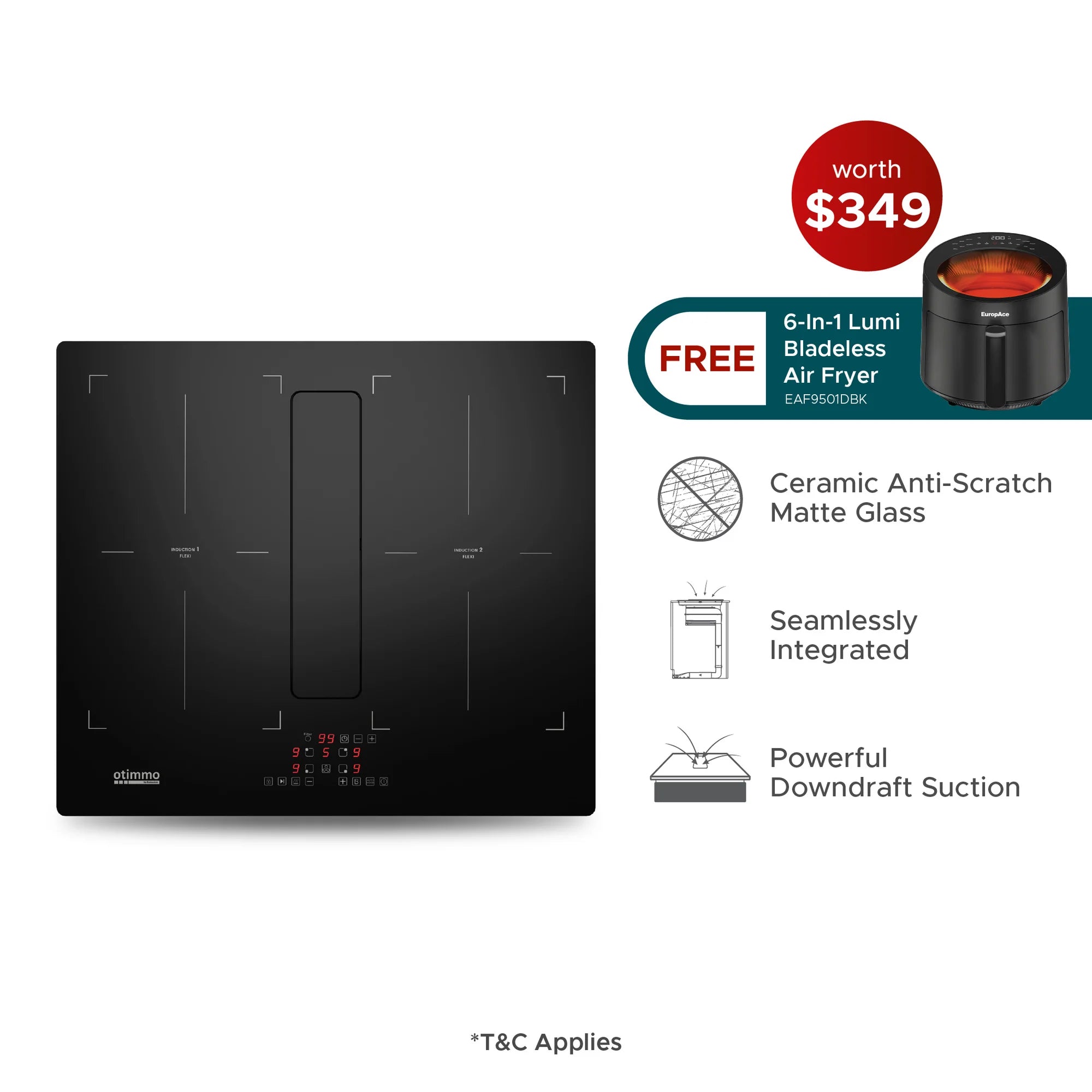 EuropAce EIH8602E - 60cm Flexi Zones Induction Hob with Downdraft Hood